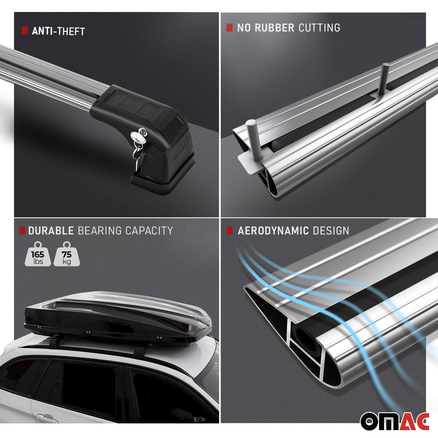 Aluminium Dachträger Gepäkträger Grundträger für Fiat 500X 2015-2026 Schwarz 2x