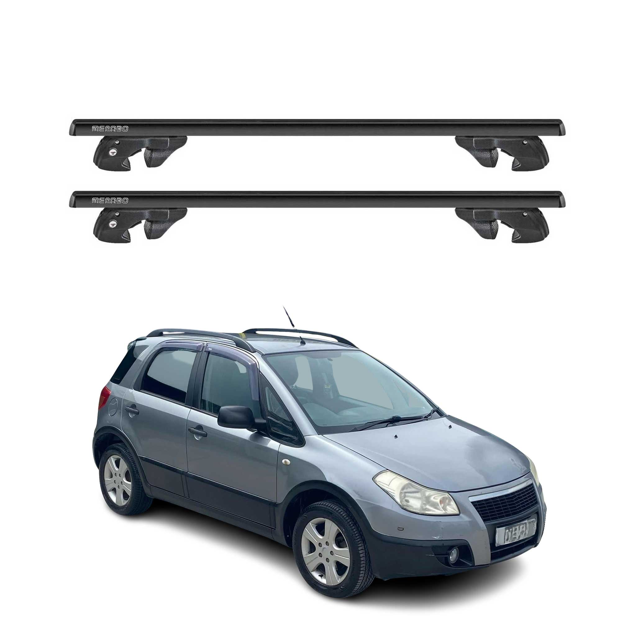 Dachträger Grundtäger für Fiat Sedici 2005-2014 Aluminium 90kg TÜV Schwarz 2tlg
