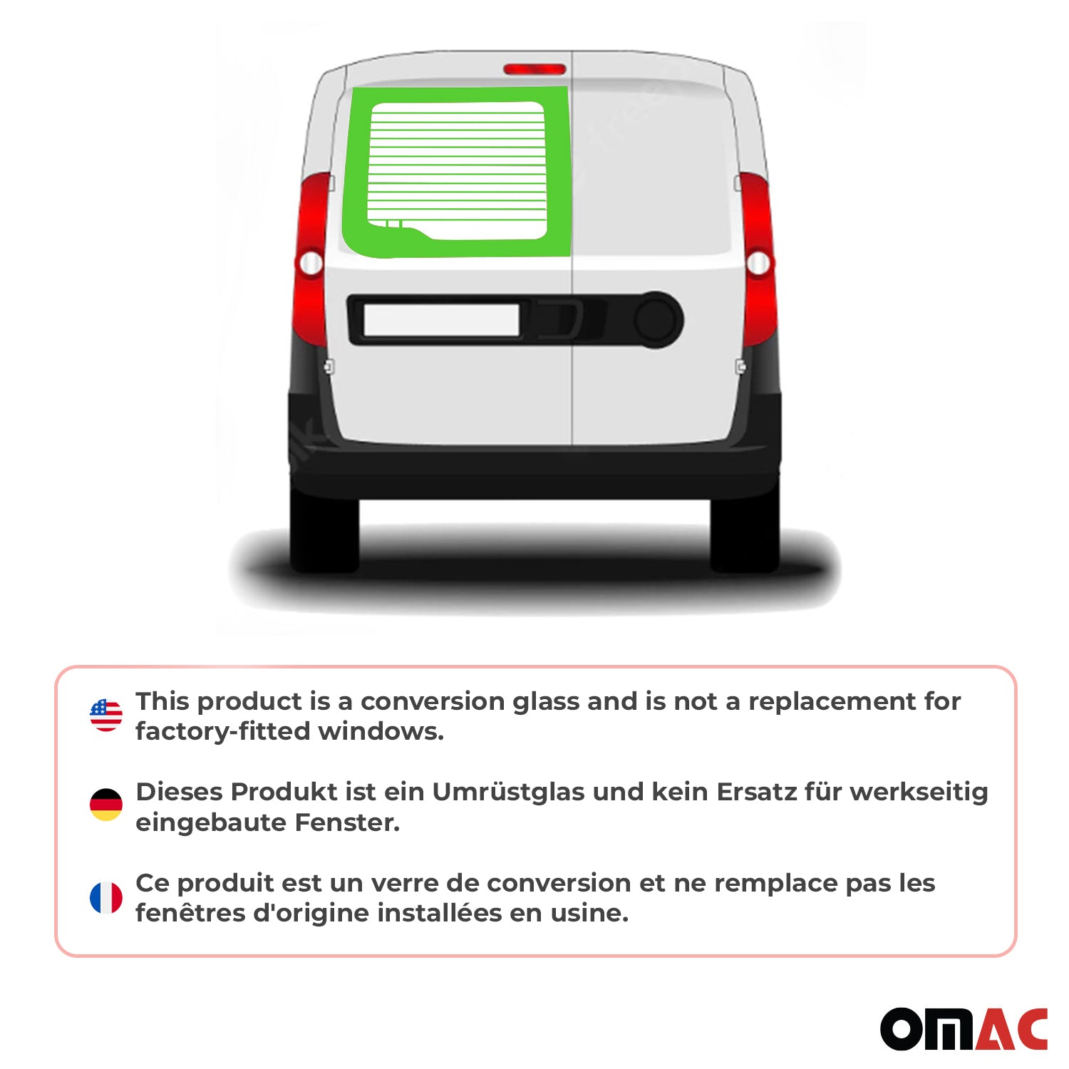Heckscheibe Fenster für Fiat Doblo Maxi 2010-2021 Doppelflügeltür Links H2 Höhe