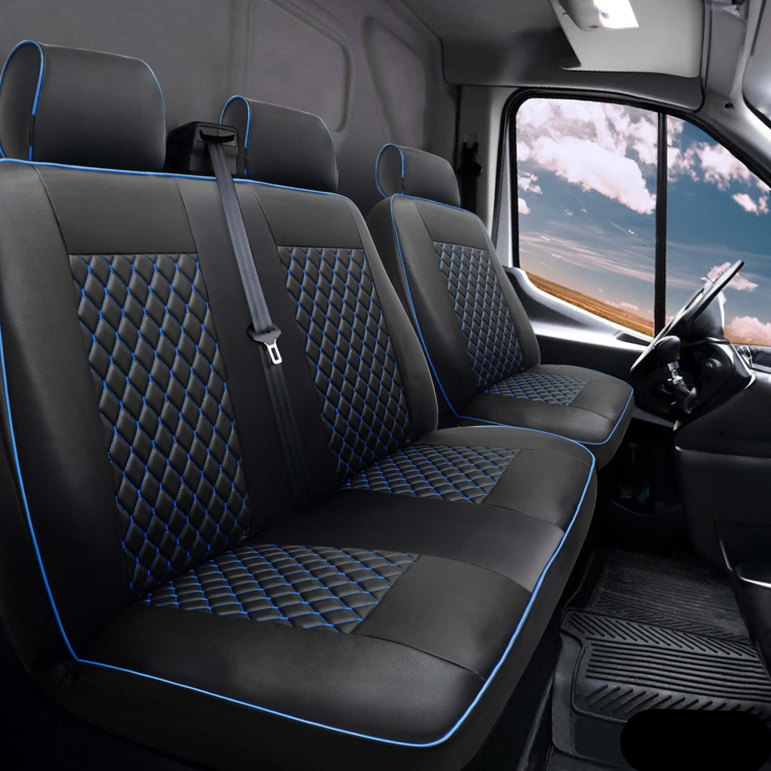 Sitzbezüge Schonbezüge für Ford Transit 2010-2013 Leder Schwarz Blau 1+2