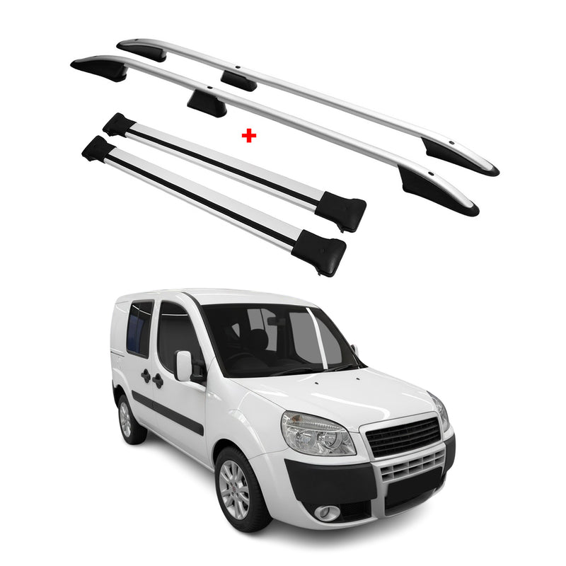 Dachreling + Dachträger SET für Fiat Doblo L1 Kurzer 2000-2010 Alu Silber 4tlg