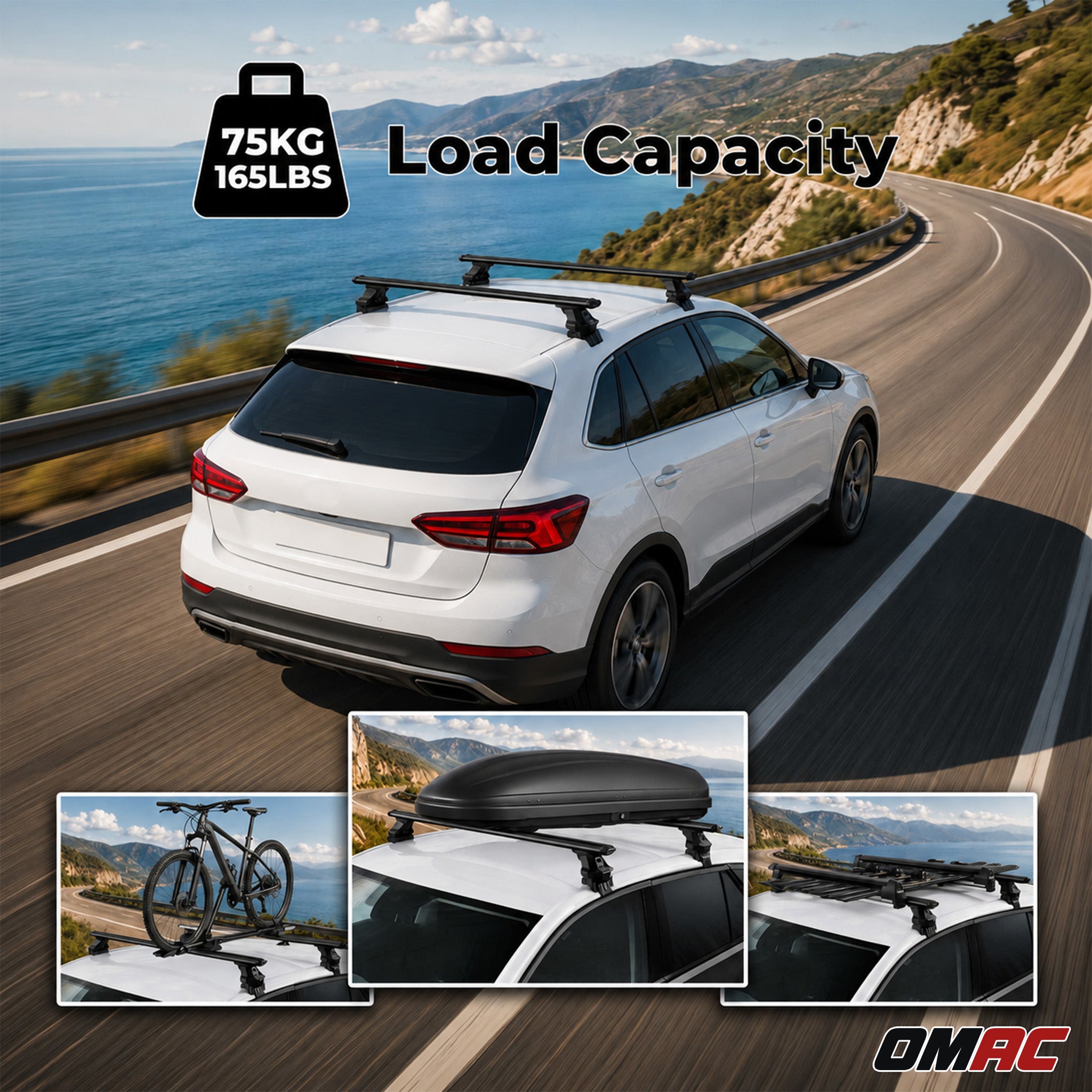 Dachträger für VW Golf VII (5G) 2012-2020 Aluminium 2 Stück 75 kg TÜV Schwarz