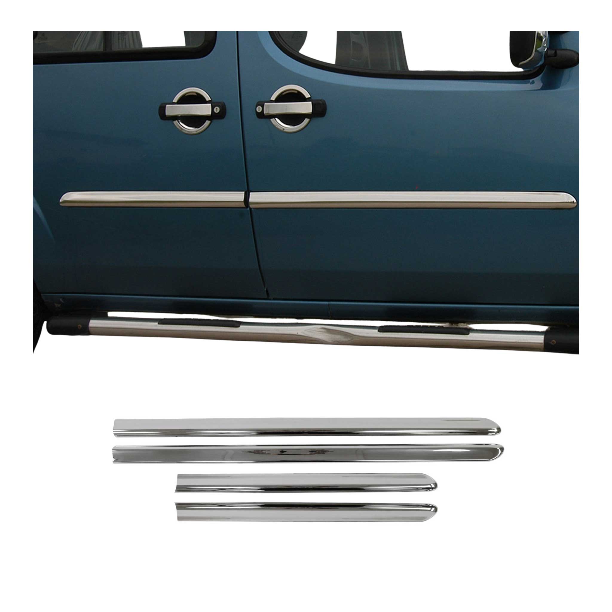 Seitentürleiste Türleisten Türschutzleiste für Fiat Doblo 2000-2006 Edelstahl 4x