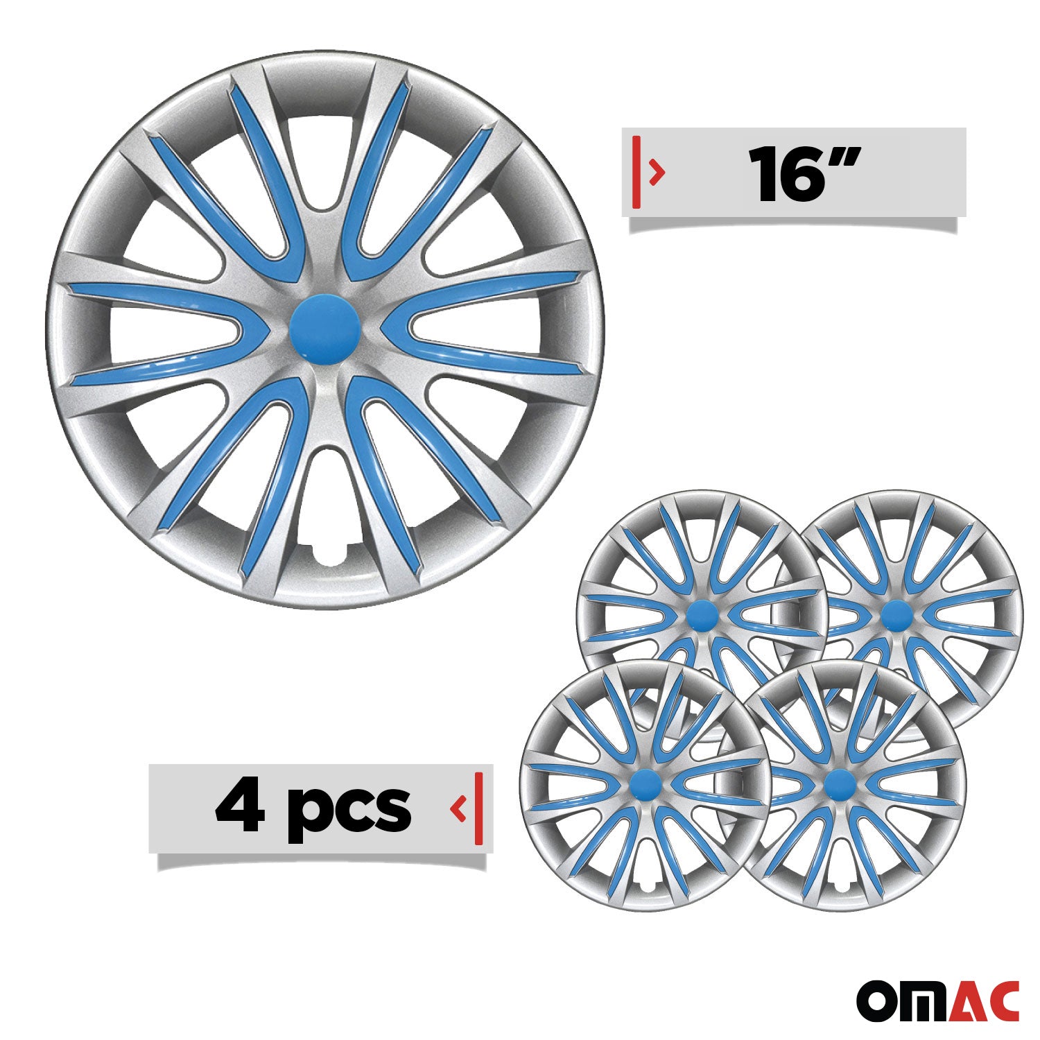 4x Radkappen Radzierblenden Radblenden für 16" Zoll Stahlfelgen Grau Blau