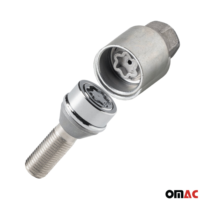 Radschloss Satz für Fiat Ducato Rad 15” bis 2005 Felgenschloss Silber 4x M14X1.5