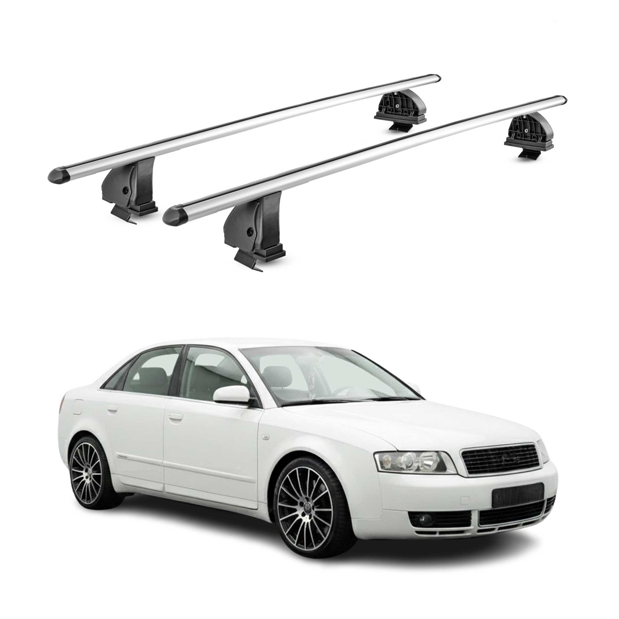 Alu Dachträger für Audi A4 B6 Limo 2001-2004 TÜV T-Nut Abschließbar 2tlg Silber