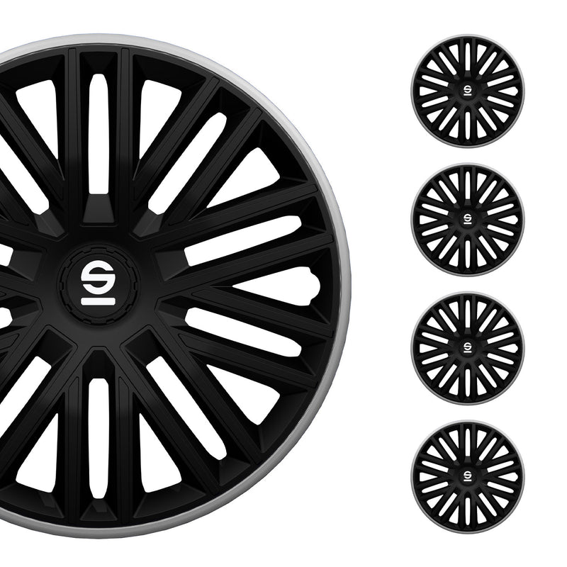 Radkappen Radzierblenden Sparco Bergamo 16" Zoll Abdeckung Set Schwarz Grau 4x