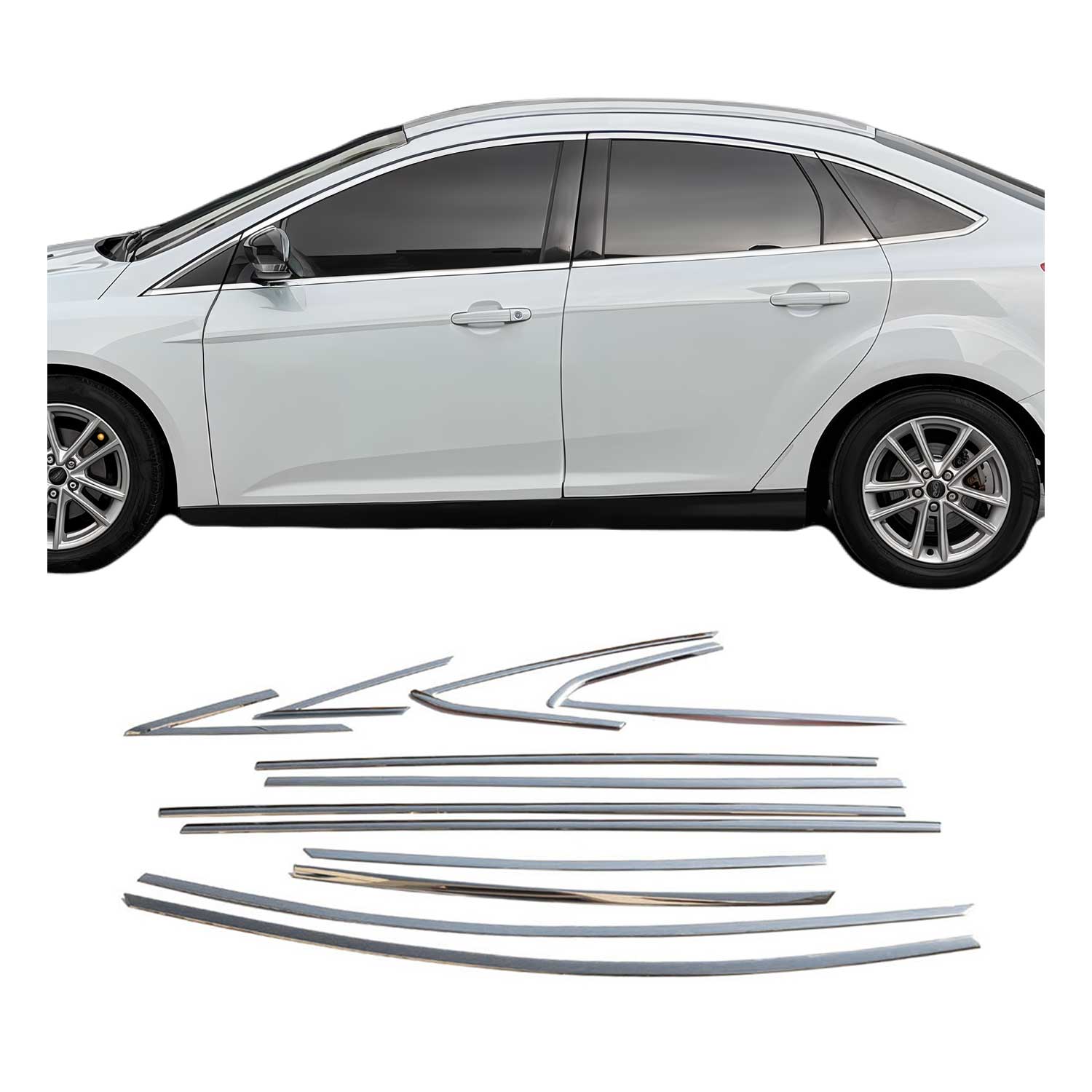 Fensterleisten Zierleisten für Ford Focus Stufenheck 2011-2018 Edelstahl 12tlg