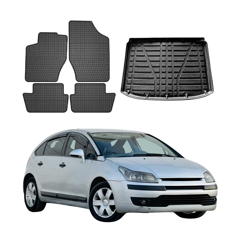 Fußmatten & Kofferraumwanne Set für Citroen C4 Schrägheck 2004-2010 Gummi 5x