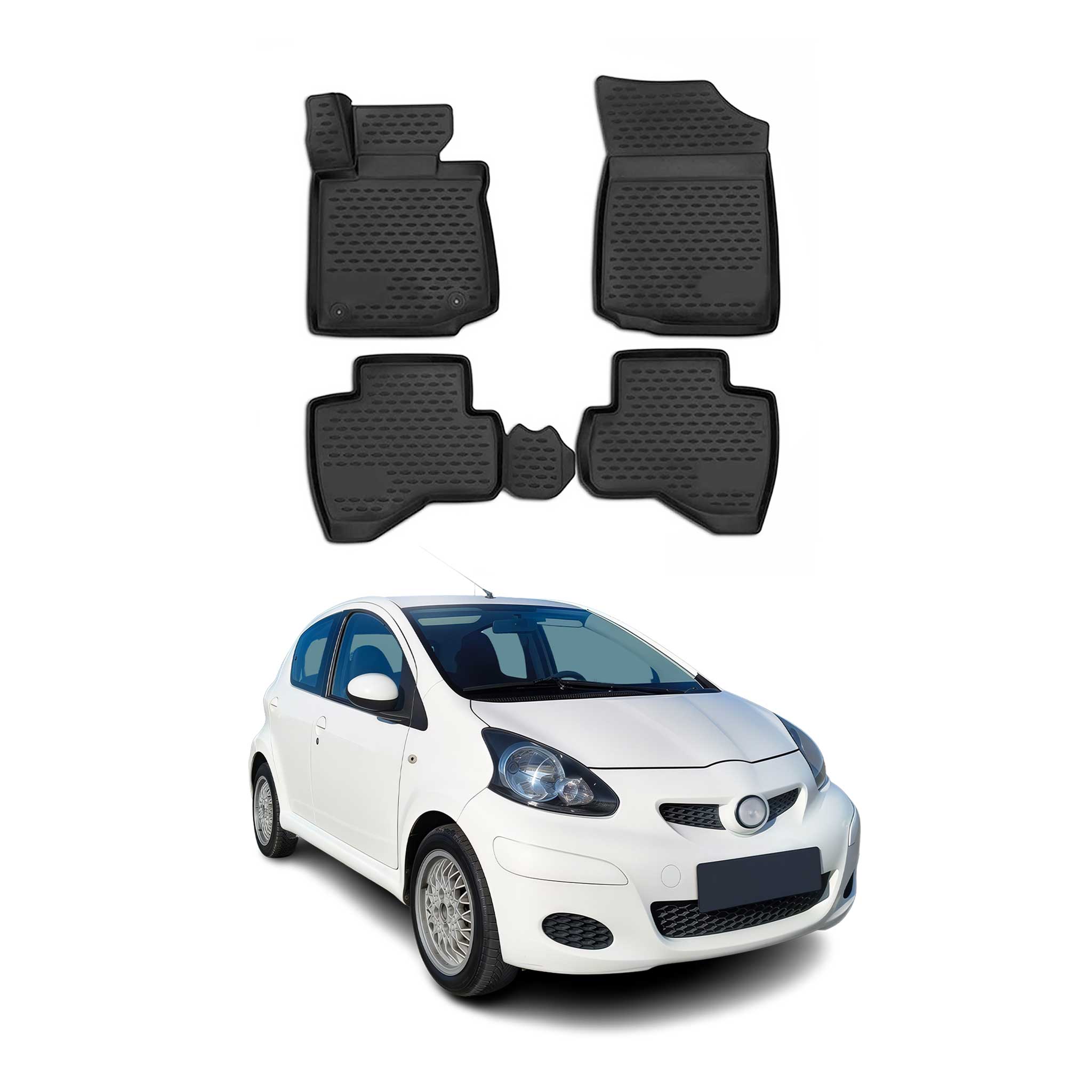 OMAC Gummimatten Fußmatten für Toyota Aygo 2005-2014 TPE Automatten Schwarz 4x