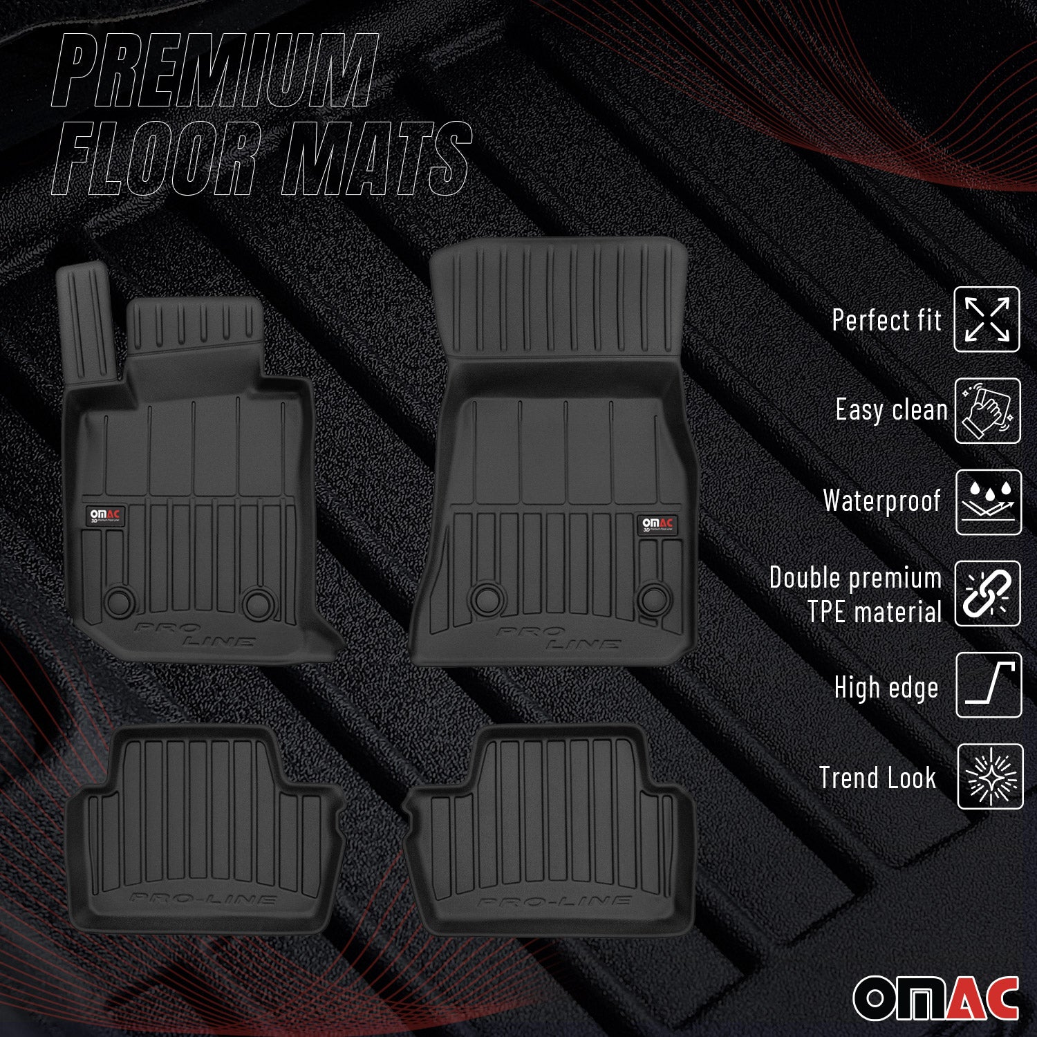 Fußmatten Gummimatten für BMW 2 er Coupe G42 2021-2026 Premium Schwarz TPE 4x