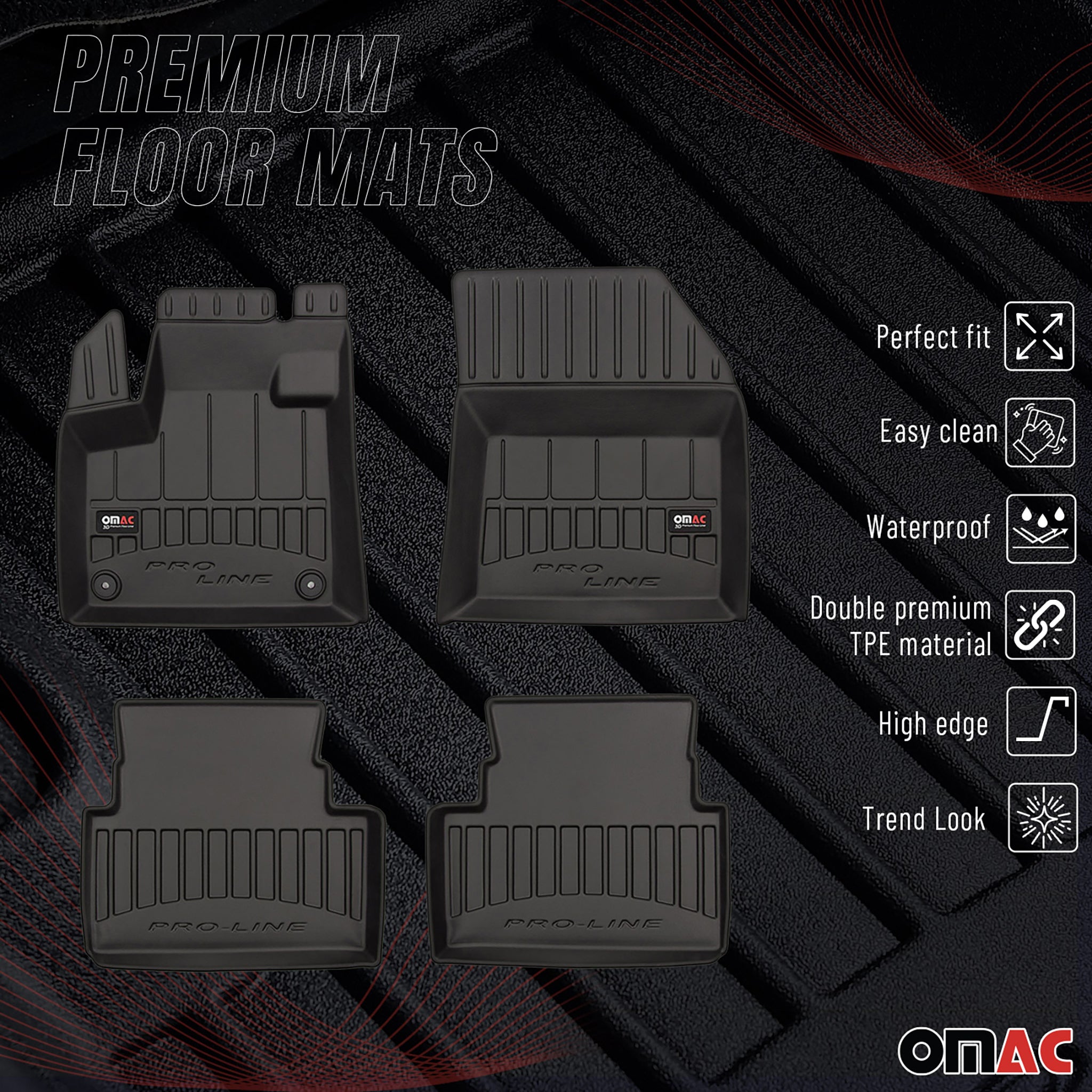 OMAC Gummi Fußmatten für Citroen C5 Aircross 2018-2025 Premium Gummi Schwarz 4x