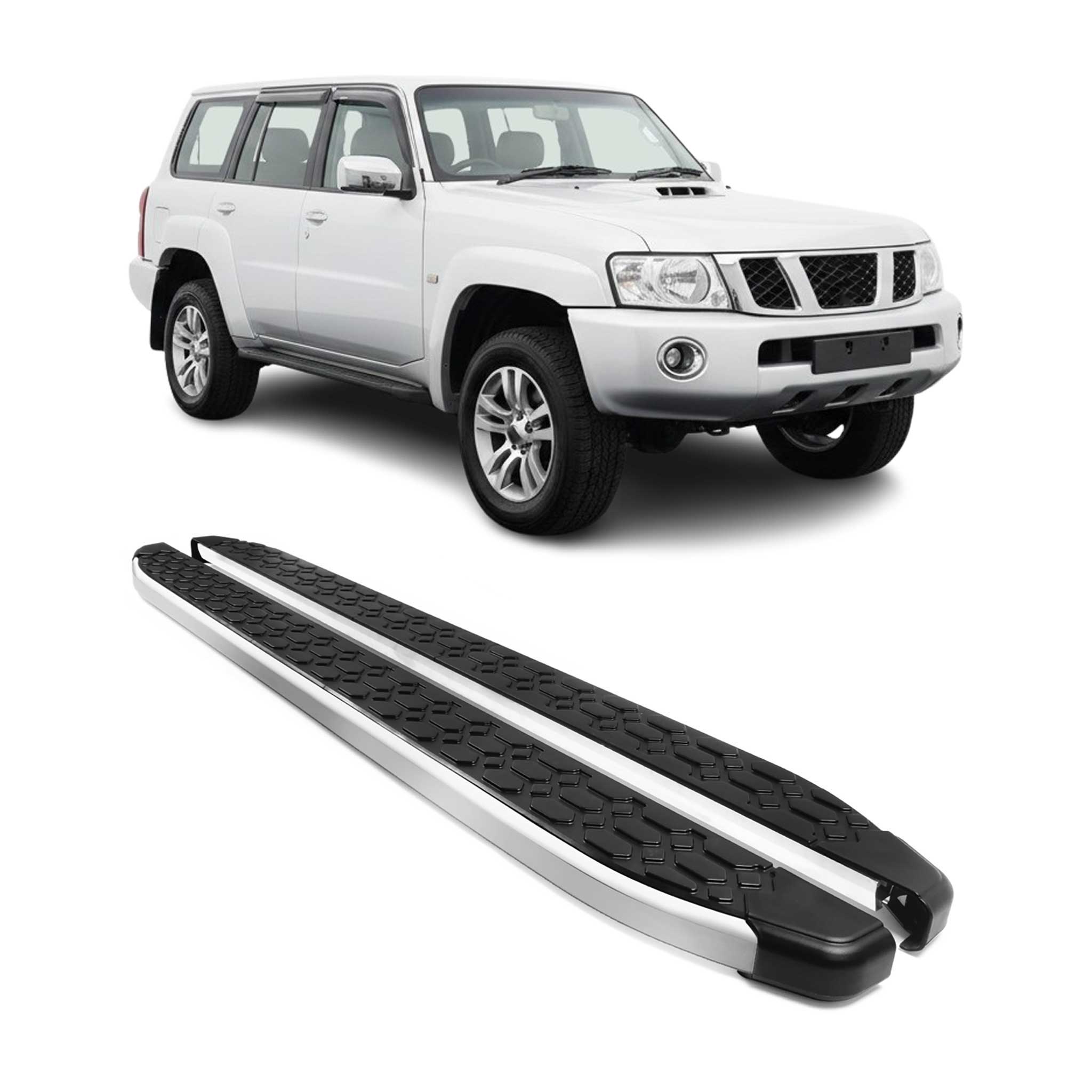 Alu Trittbretter Seitenschweller für Nissan Patrol VI 2010-2024 Schwarz Silber