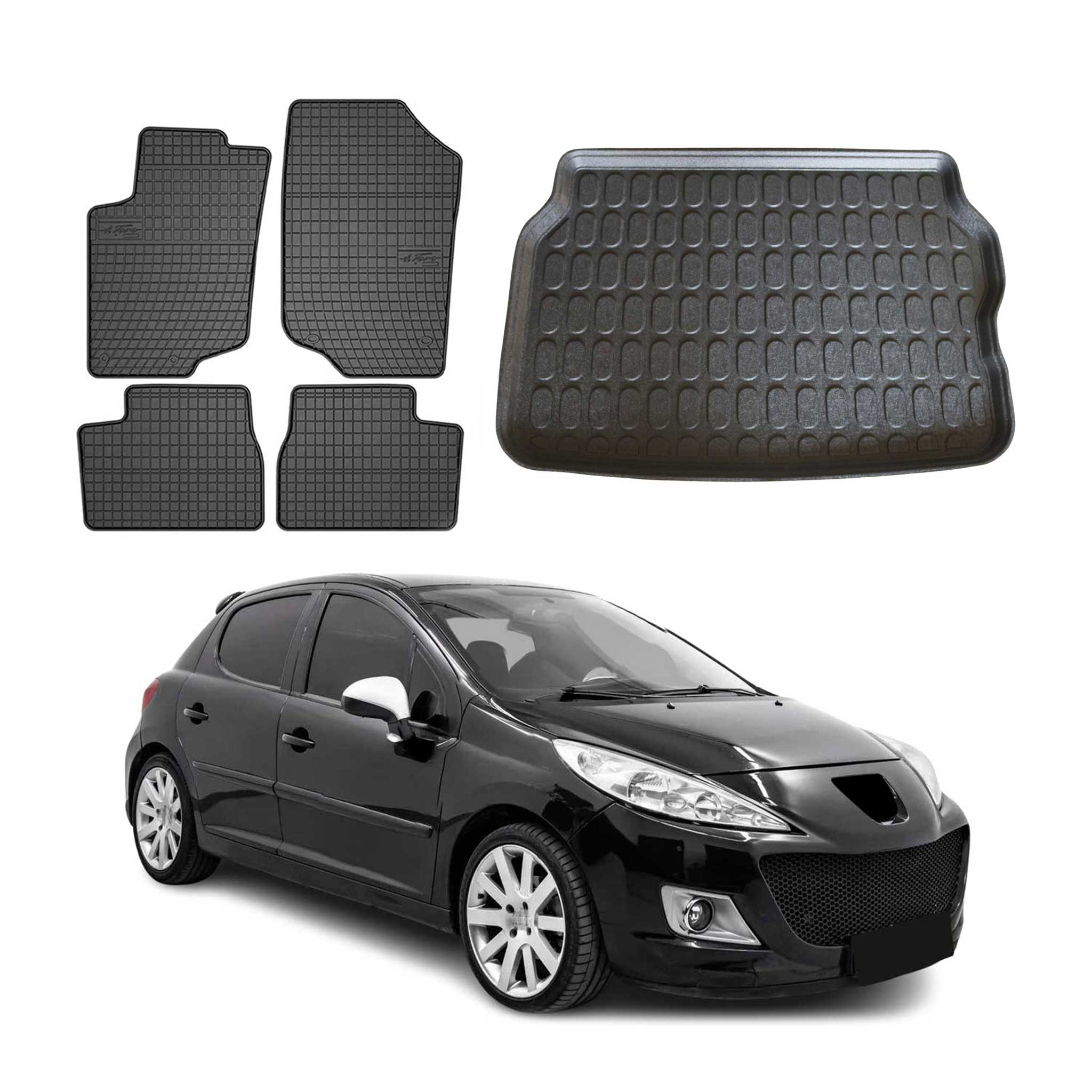 Fußmatten & Kofferraumwanne Set für Peugeot 207 Schrägheck 2006-2012 Gummi 5x