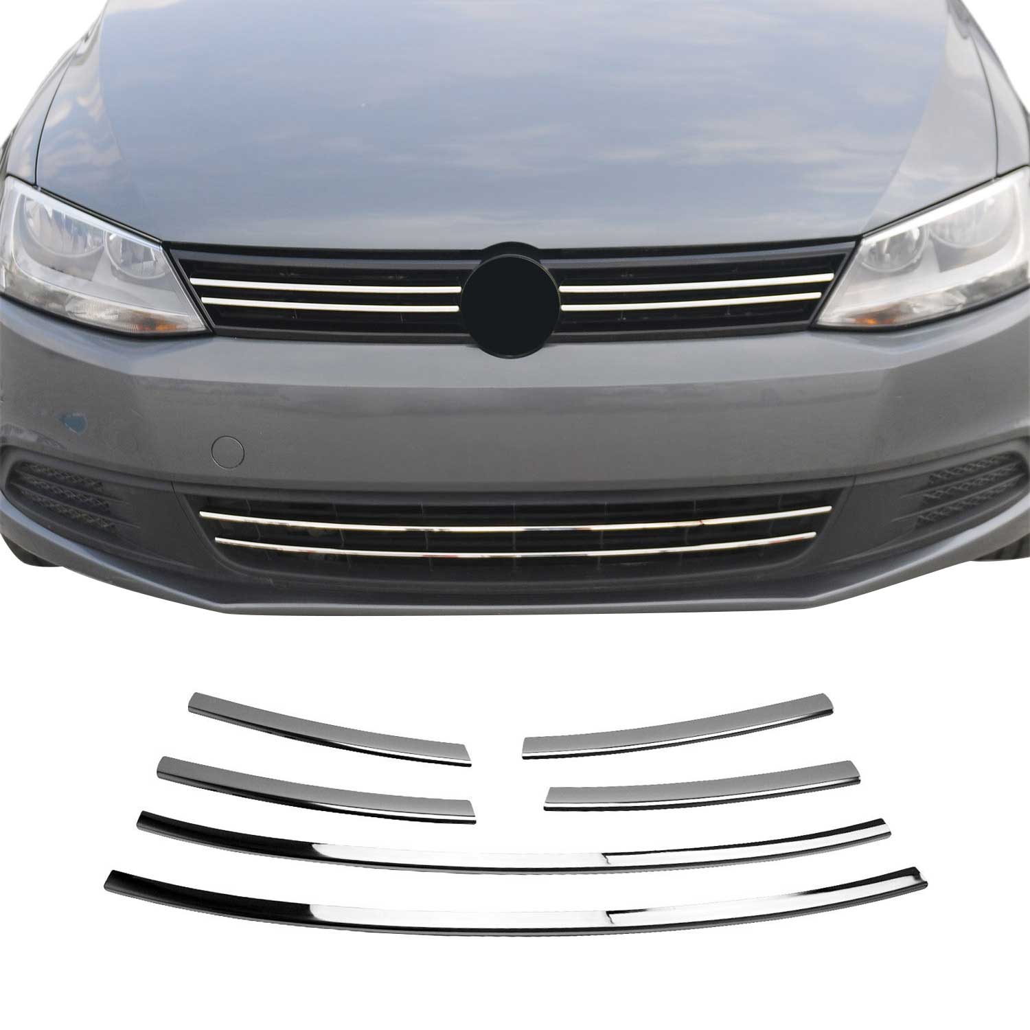 Kühlergrill Leisten Grillleisten für VW Jetta 2010-2014 Edelstahl Chrom 6tlg