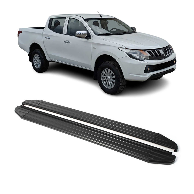 Trittbretter Seitenschweller für Mitsubishi L200 2006-2015 Aluminium Schwarz 2x