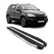 Alu Trittbretter Seitenschweller für Ssangyong Kyron 2005-2015 Schwarz Silber 2x