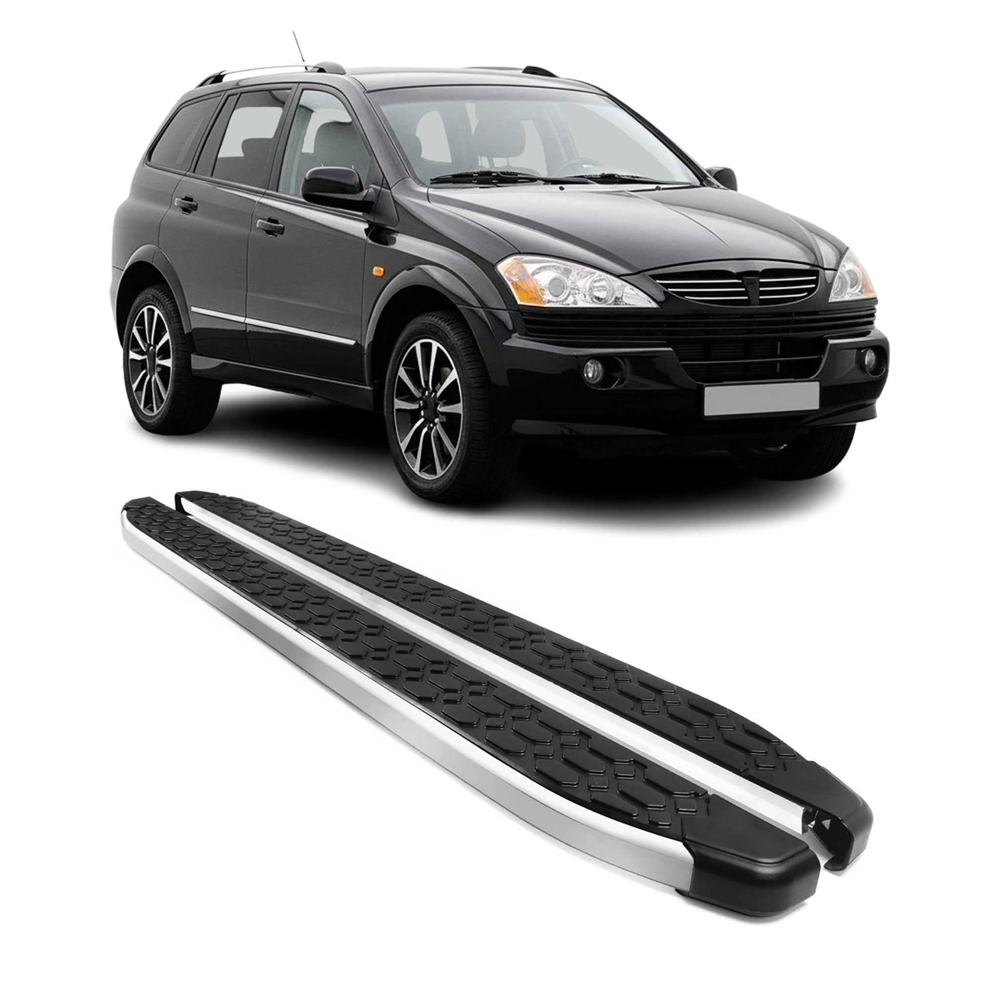 Alu Trittbretter Seitenschweller für Ssangyong Kyron 2005-2015 Schwarz Silber 2x