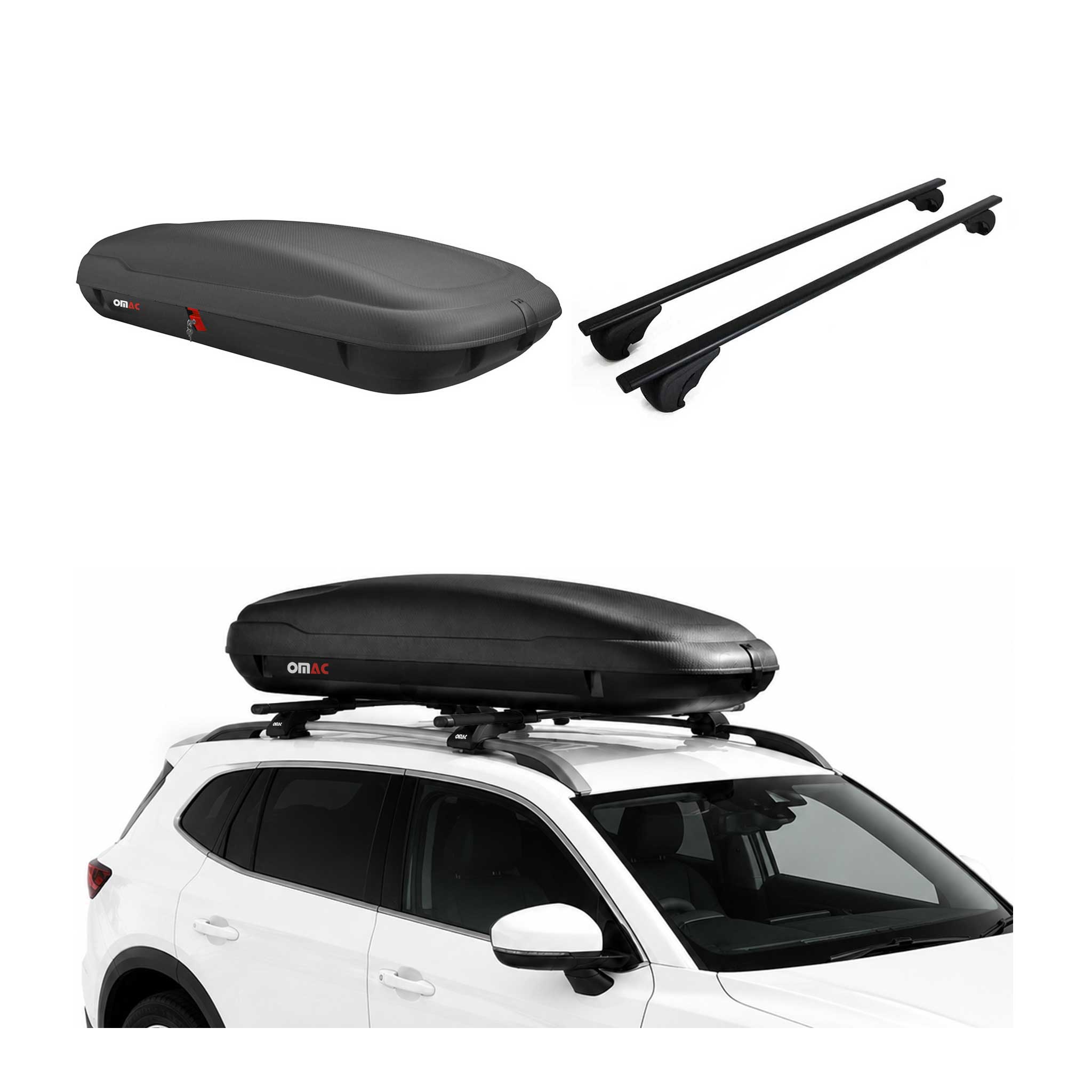 Carbonlook Dachbox 400L + Dachträger VW Touran II 2015-2026 Schwarz Abschließbar