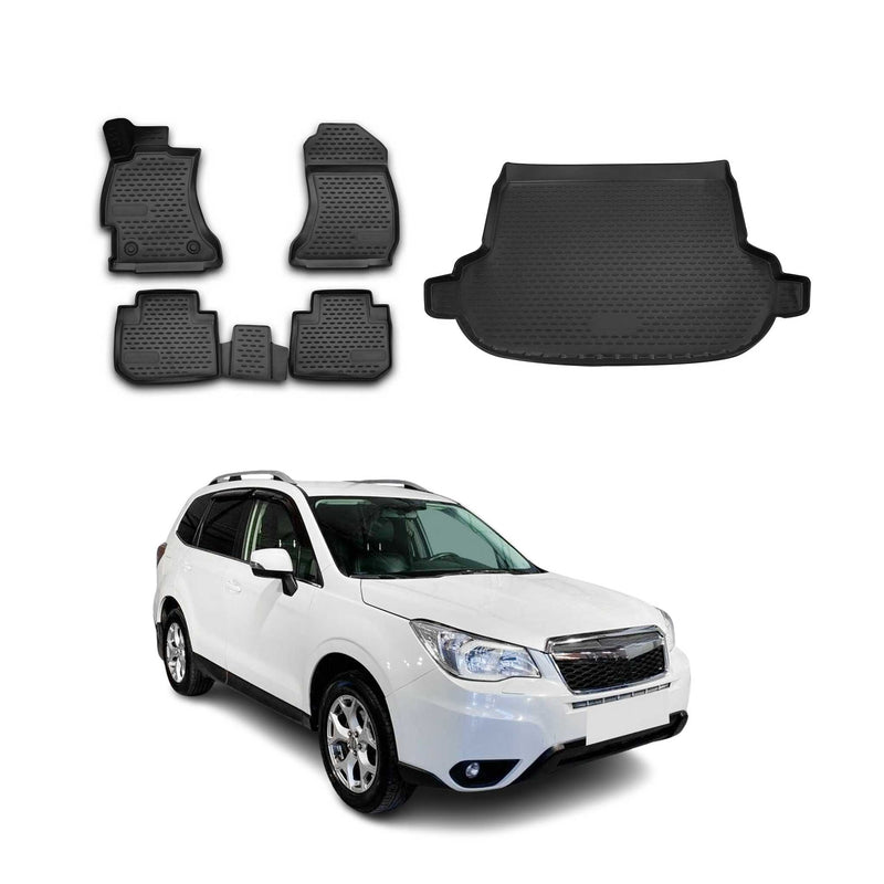 Fußmatten & Kofferraumwanne Set für Subaru Forester 2013-2019 TPE Schwarz