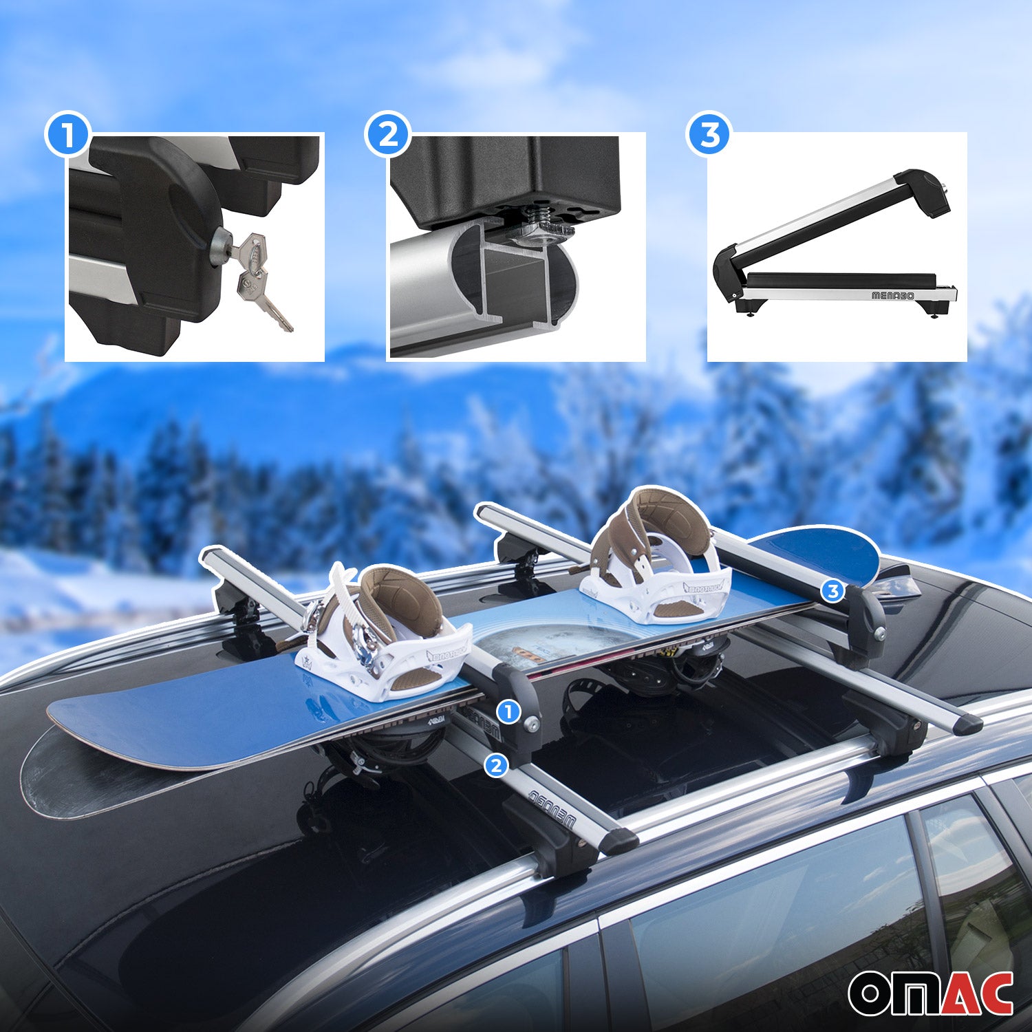 Menabo Skiträger Snowboardträger Universal Abschließbar Schwarz 2x