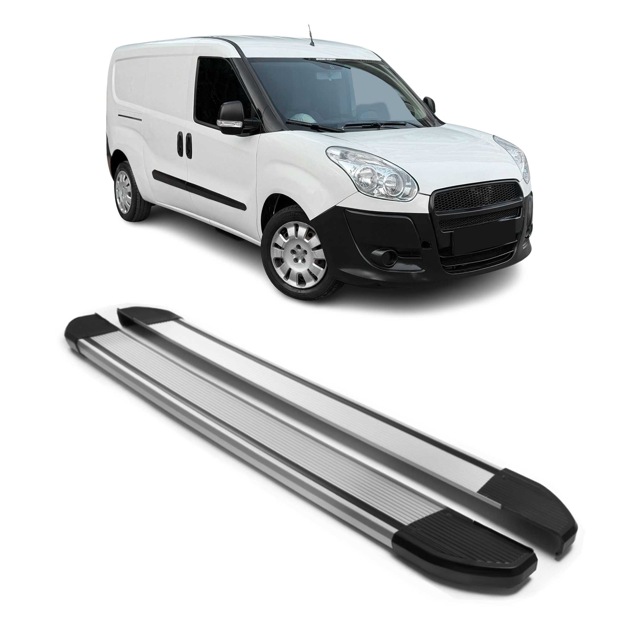 Alu Seitenschweller Trittbretter für Fiat Doblo 2010-2021 L2 Langer RS Silber 2x