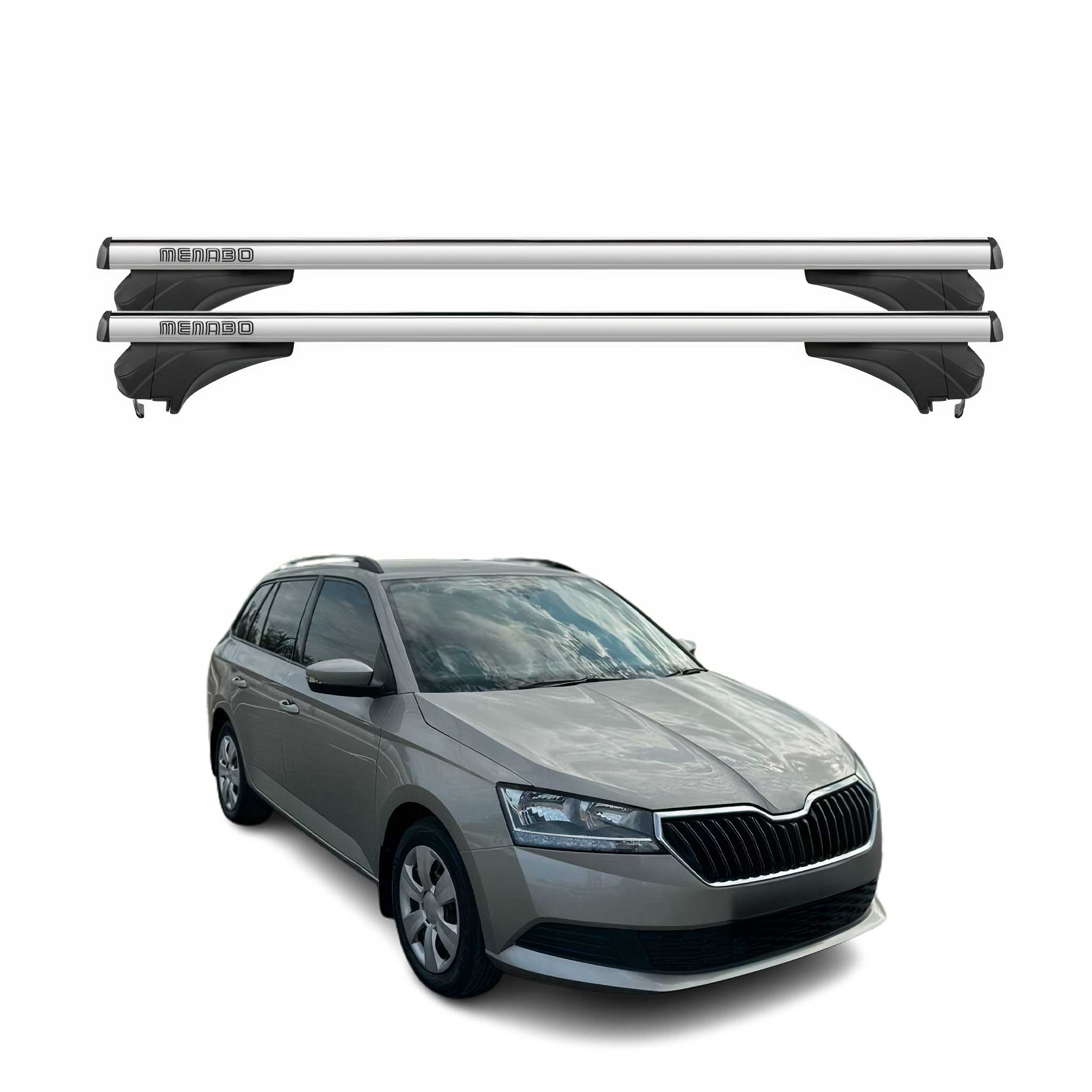 Menabo Dachträger für Skoda Fabia III NJ Kombi 2015-2022 Aluminium Silber 2 tlg