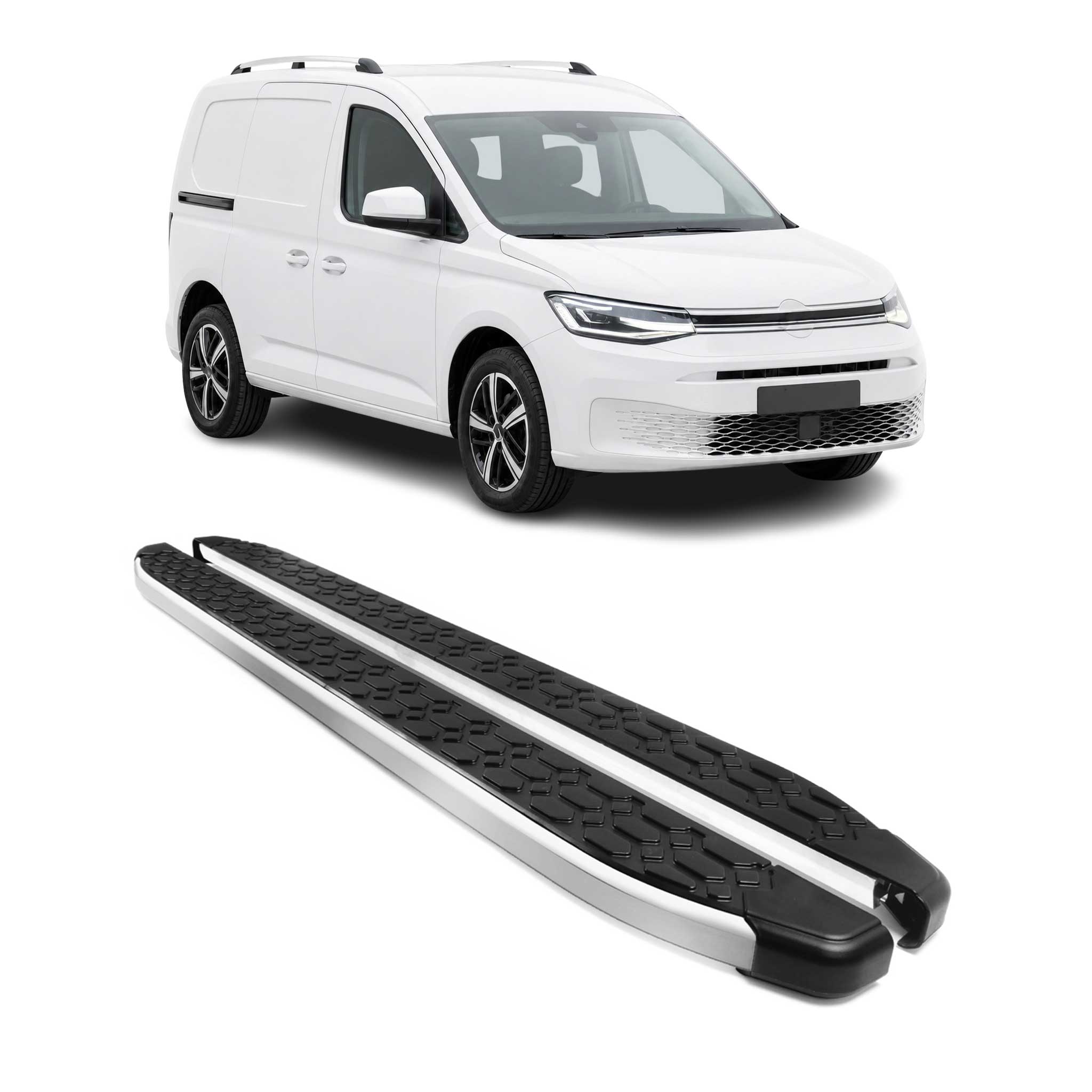 Trittbretter Seitenschweller für VW Caddy Maxi 2020-26 L2 Silber Schwarz Alu 2x