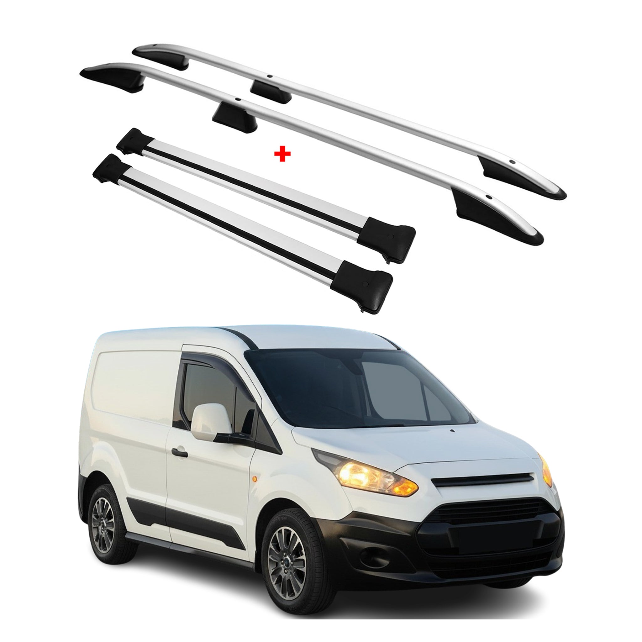 Dachreling + Dachträger für Ford Connect 2014-2021 Kurzer Aluminium Silber 4x