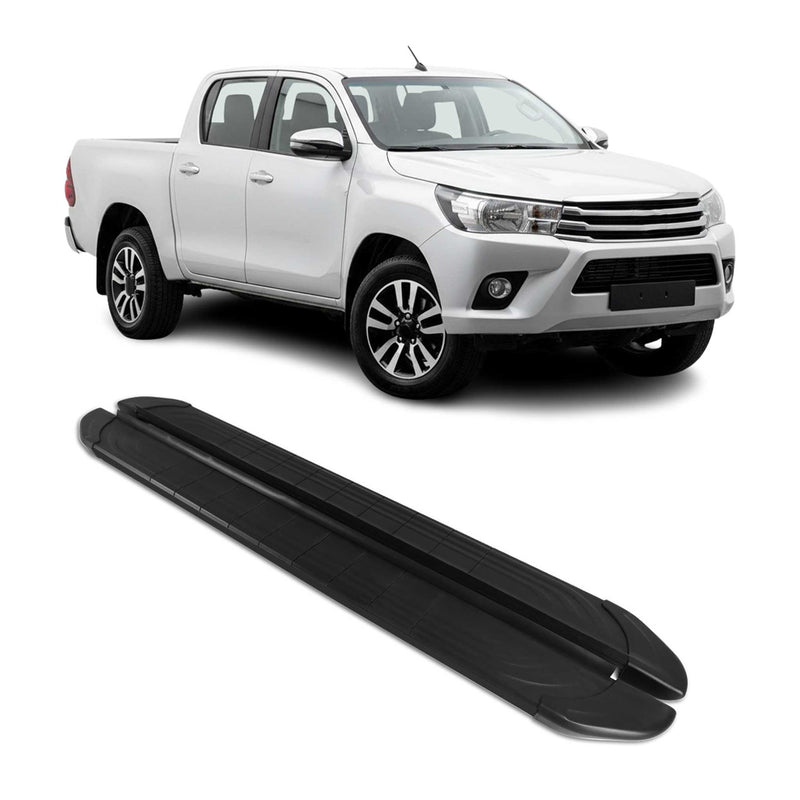 Trittbretter Seitenschweller für Toyota Hilux DoubleCab 2015-2025 Alu Schwarz 2x