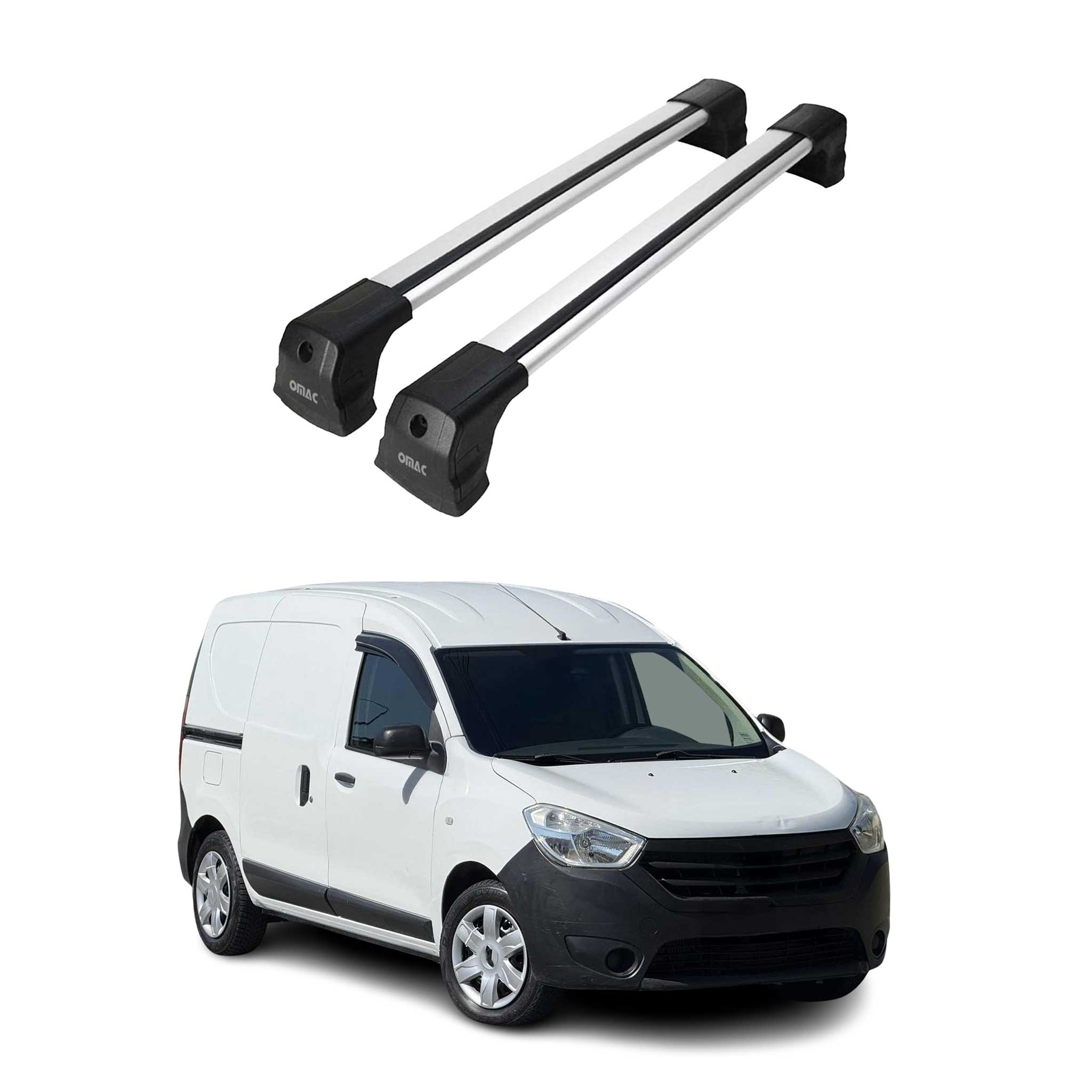 Dachträger Grundtäger für Dacia Dokker 2012-2021 75kg Aluminium Silber 2 tlg