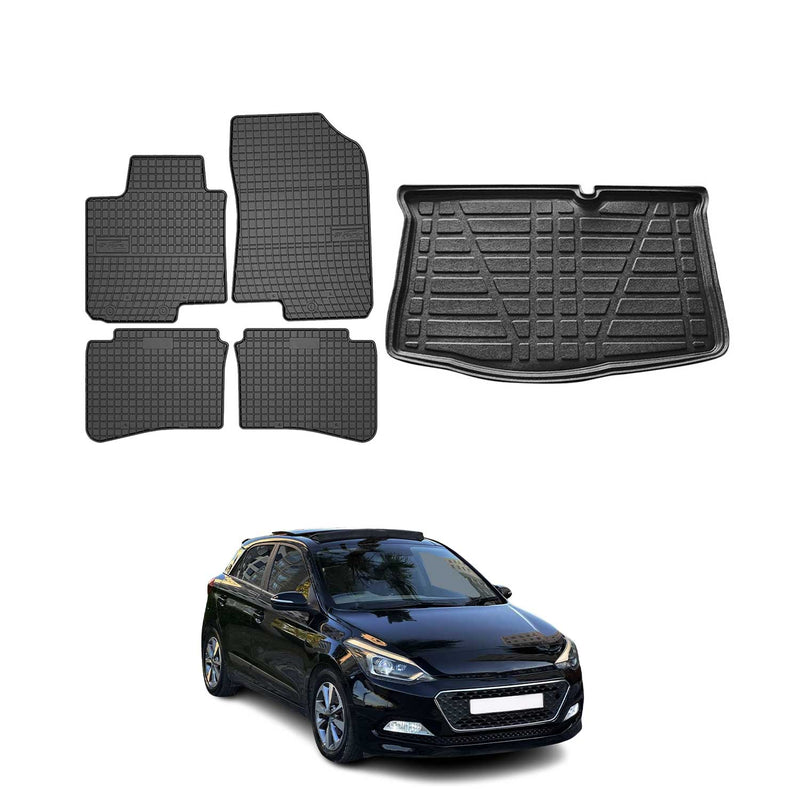 Fußmatten & Kofferraumwanne Set für Hyundai i20 2014-2025 Gummi TPE Schwarz 5x