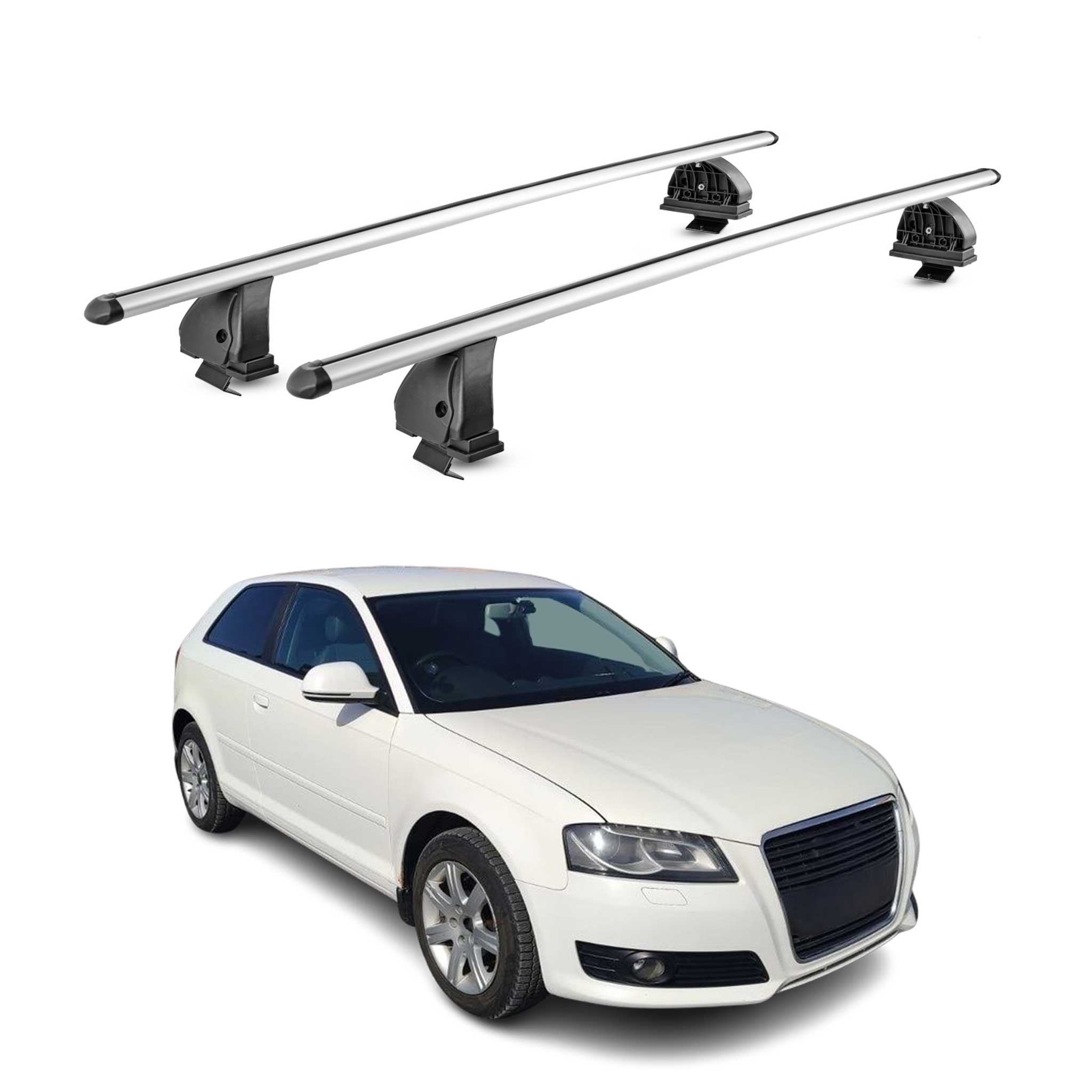 Alu Dachträger für Audi A3 8P 3tür 2003-2012 TÜV T-Nut Abschließbar 2tlg Silber