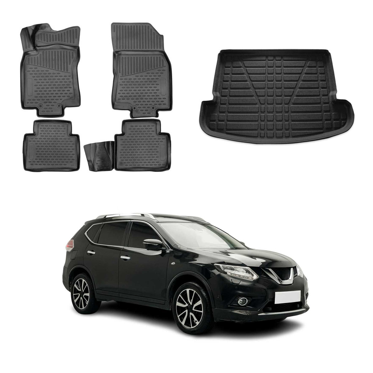 OMAC Fußmatten & Kofferraumwanne Set für Nissan X-Trail T32 2014-2021 7Sitze