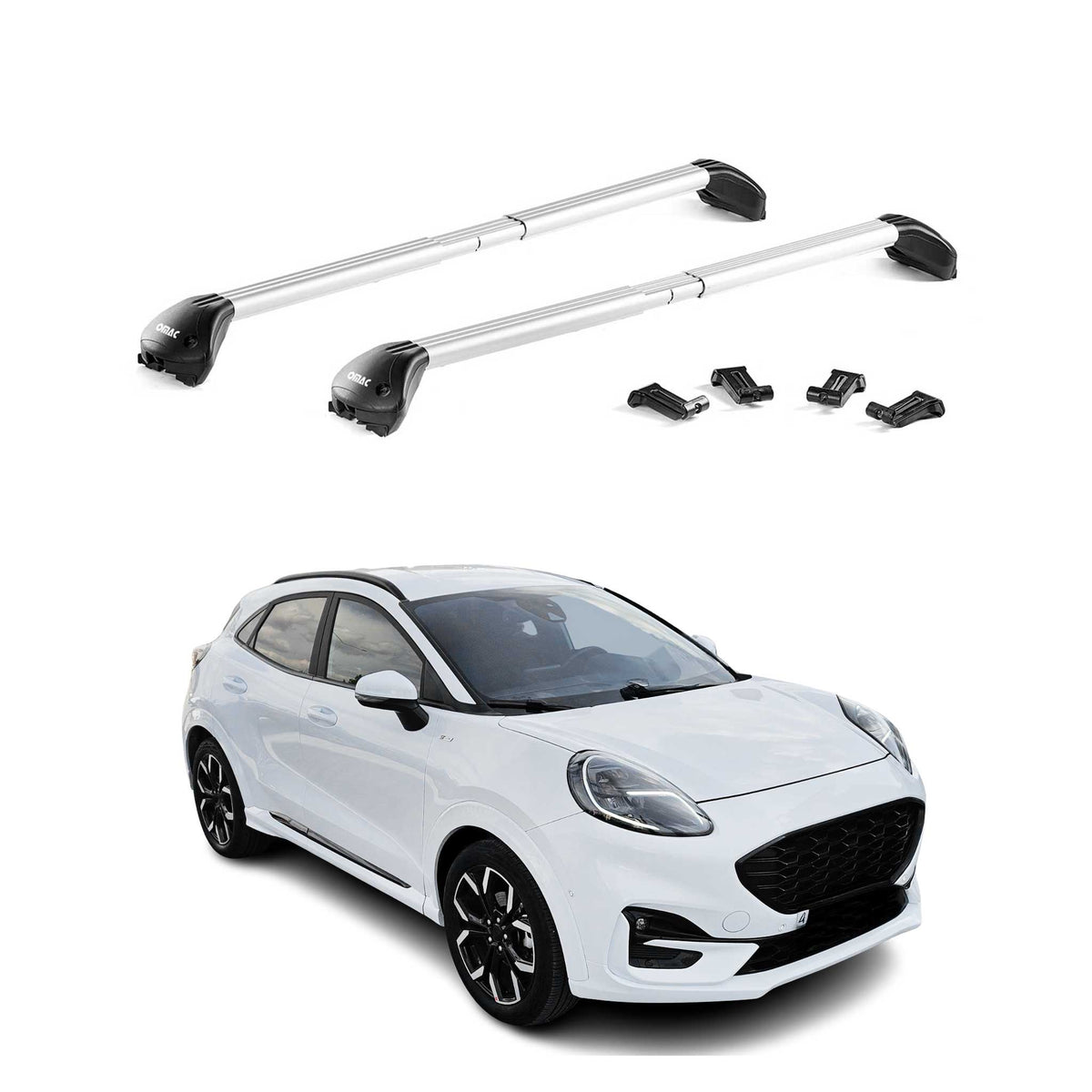 Dachträger Grundtäger für Ford Puma 2019-2026 100kg Aluminium Silber 2 tlg ABE