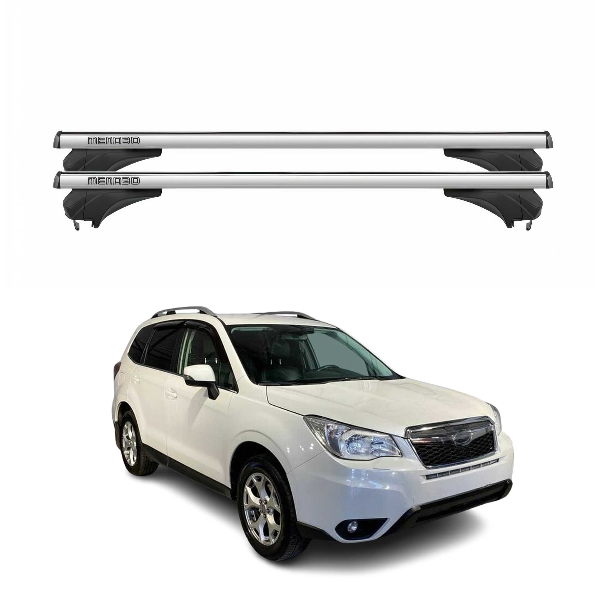 Menabo Dachträger Grundtäger für Subaru Forester IV 2013-2018 Alu Silber 2 tlg