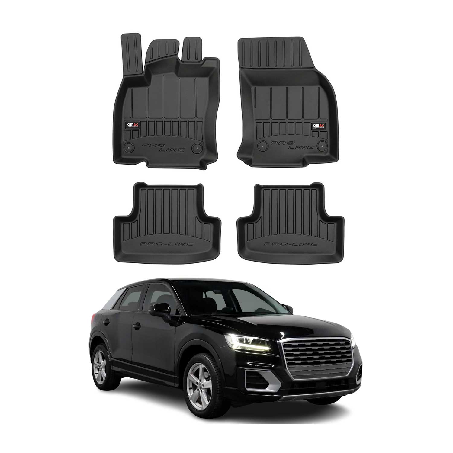 OMAC Gummi Fußmatten für Audi Q2 2017-2026 Premium TPE 3D Automatten Schwarz 4x