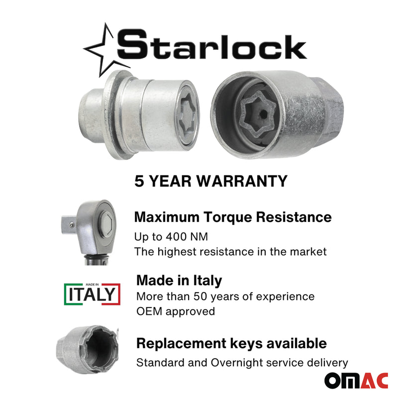 Radschloss Radschrauben Satz für Nissan Micra 2010-2017 Silber 4x M12X1.25