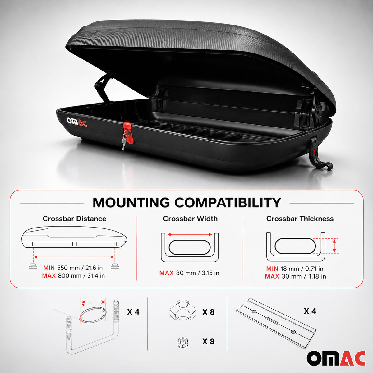 OMAC Dachbox Dachkoffer Gepäckbox 320 Liter Carbonlook Abschließbar Autobox TÜV