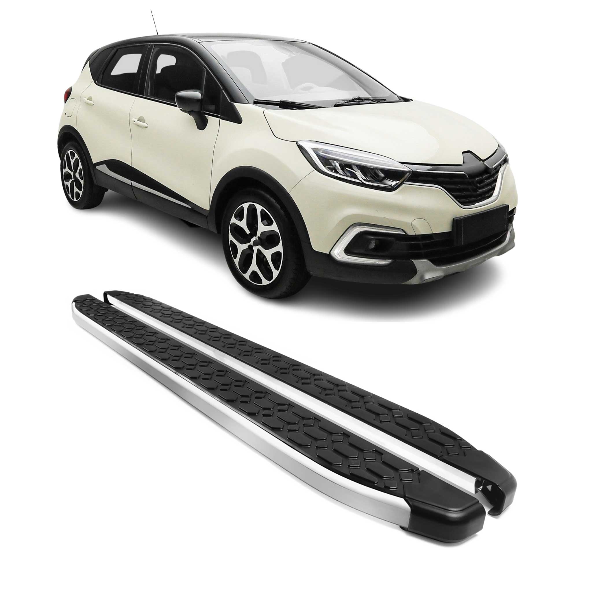 Alu Trittbretter Seitenschweller für Renault Captur I 2013-19 Schwarz Silber 2x
