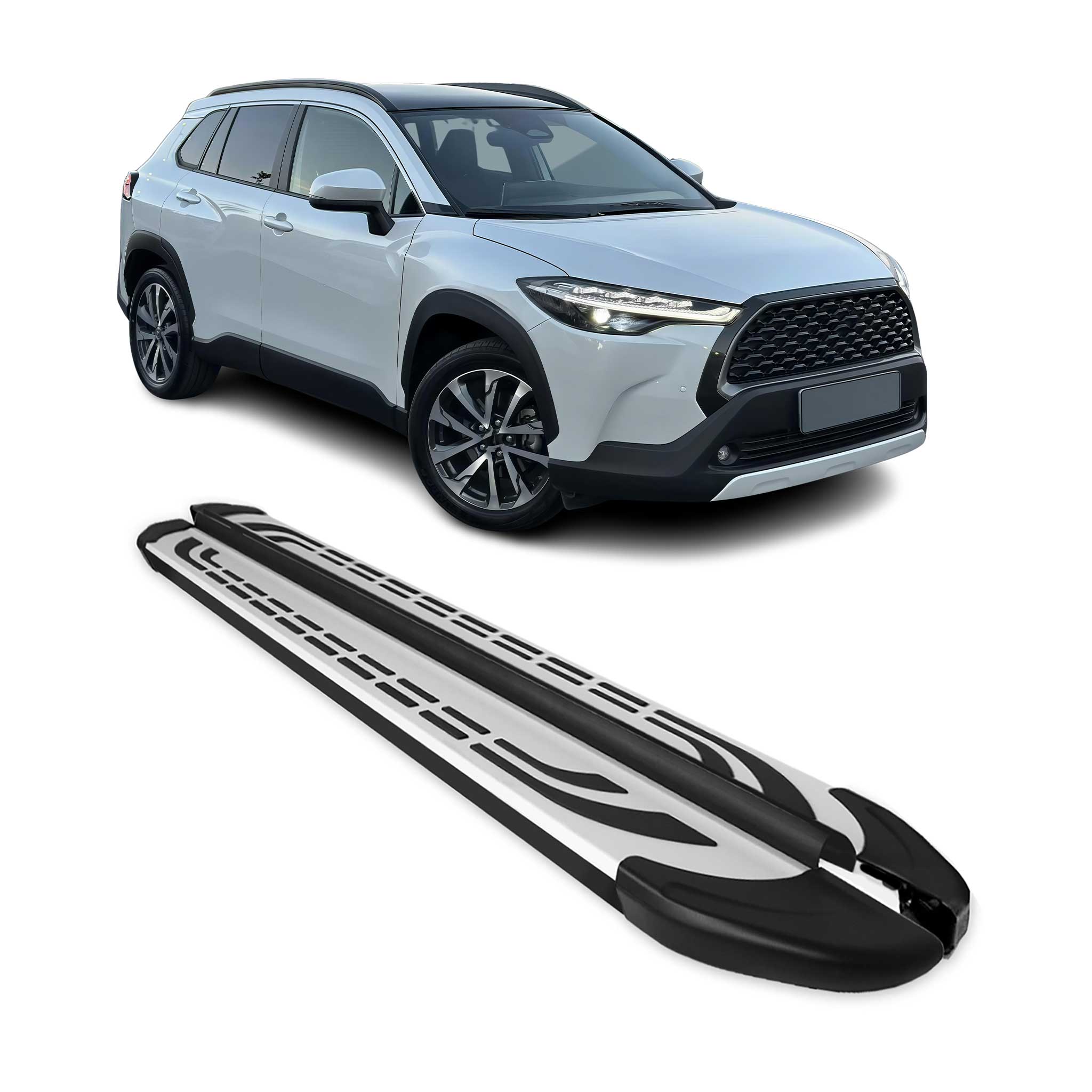 Trittbretter Seitenschweller für Toyota Corolla Cross 2021-26 Silber Schwarz 2x