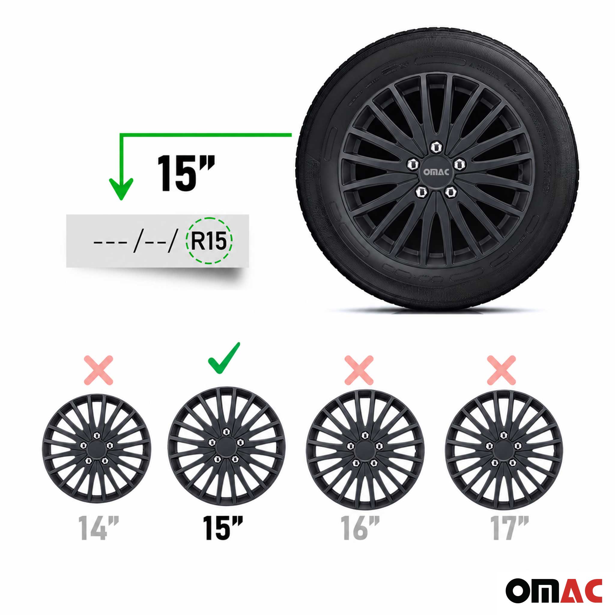 15 Zoll Universal Radblenden Radkappen Radzierblenden Matte Schwarz ABS 4 Stück