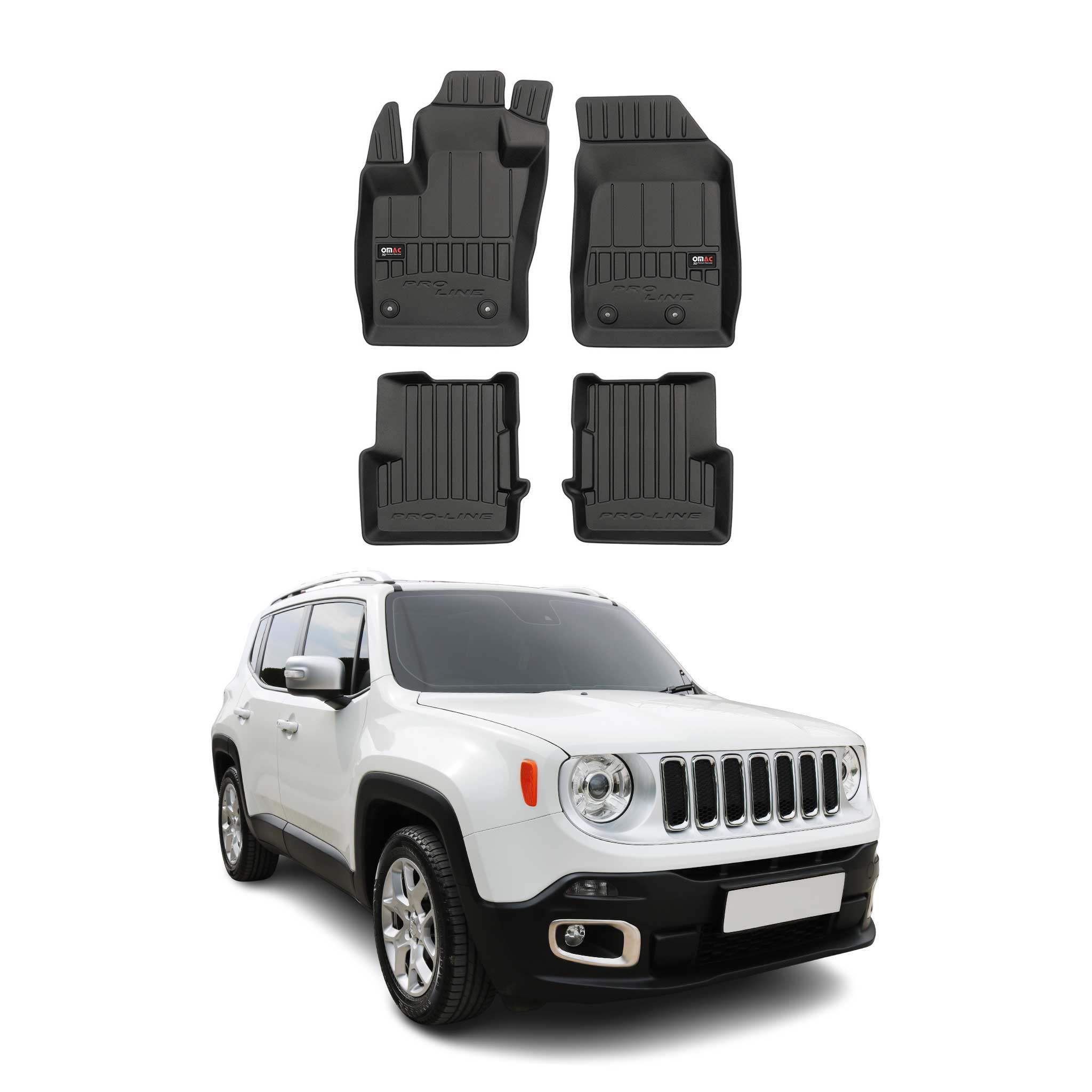 OMAC Gummi Fußmatten für Jeep Renegade 2014-2024 Premium TPE Gummi Schwarz 4x