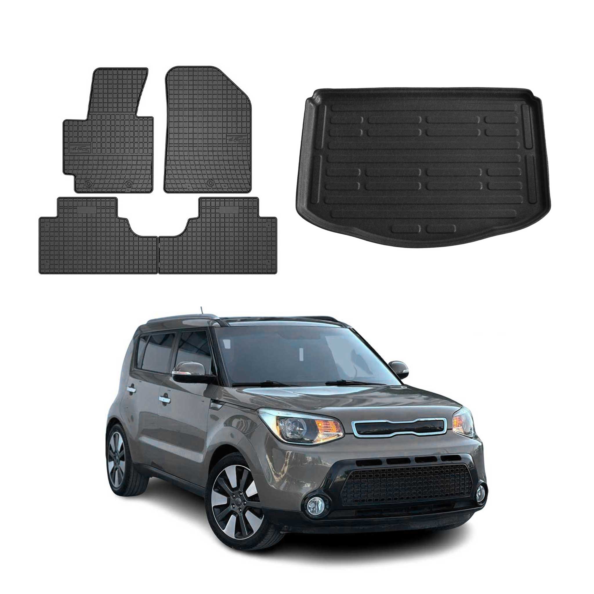 Fußmatten & Kofferraumwanne Set für Kia Soul 2014-2019 Gummi TPE Schwarz 5x