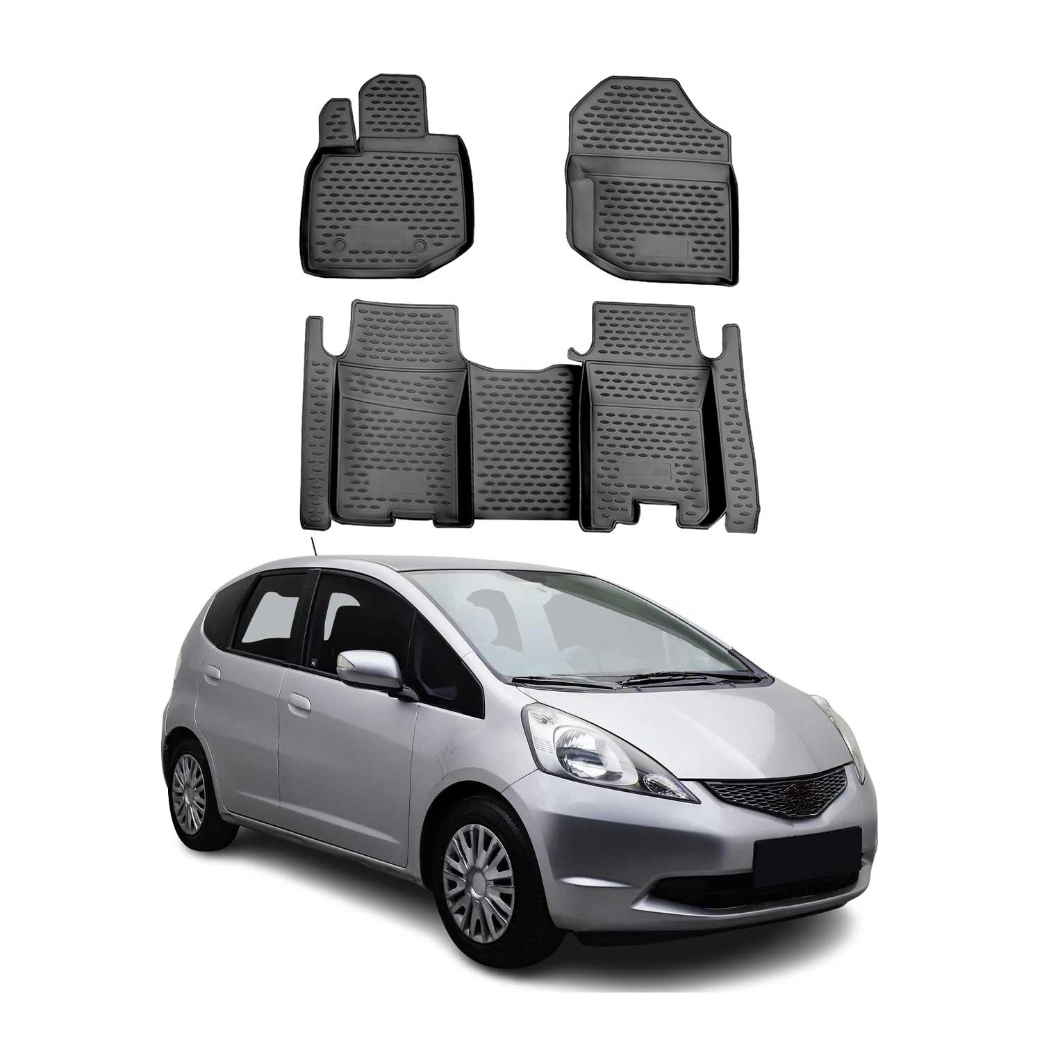 OMAC Gummimatten Fußmatten für Honda Jazz mk2 Schrägheck 2008-15 TPE Schwarz 4x