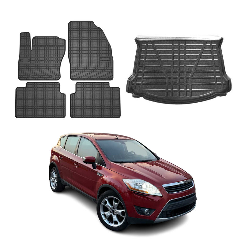 Fußmatten & Kofferraumwanne Set für Ford Kuga 2008-2012 Gummi TPE Schwarz 5x