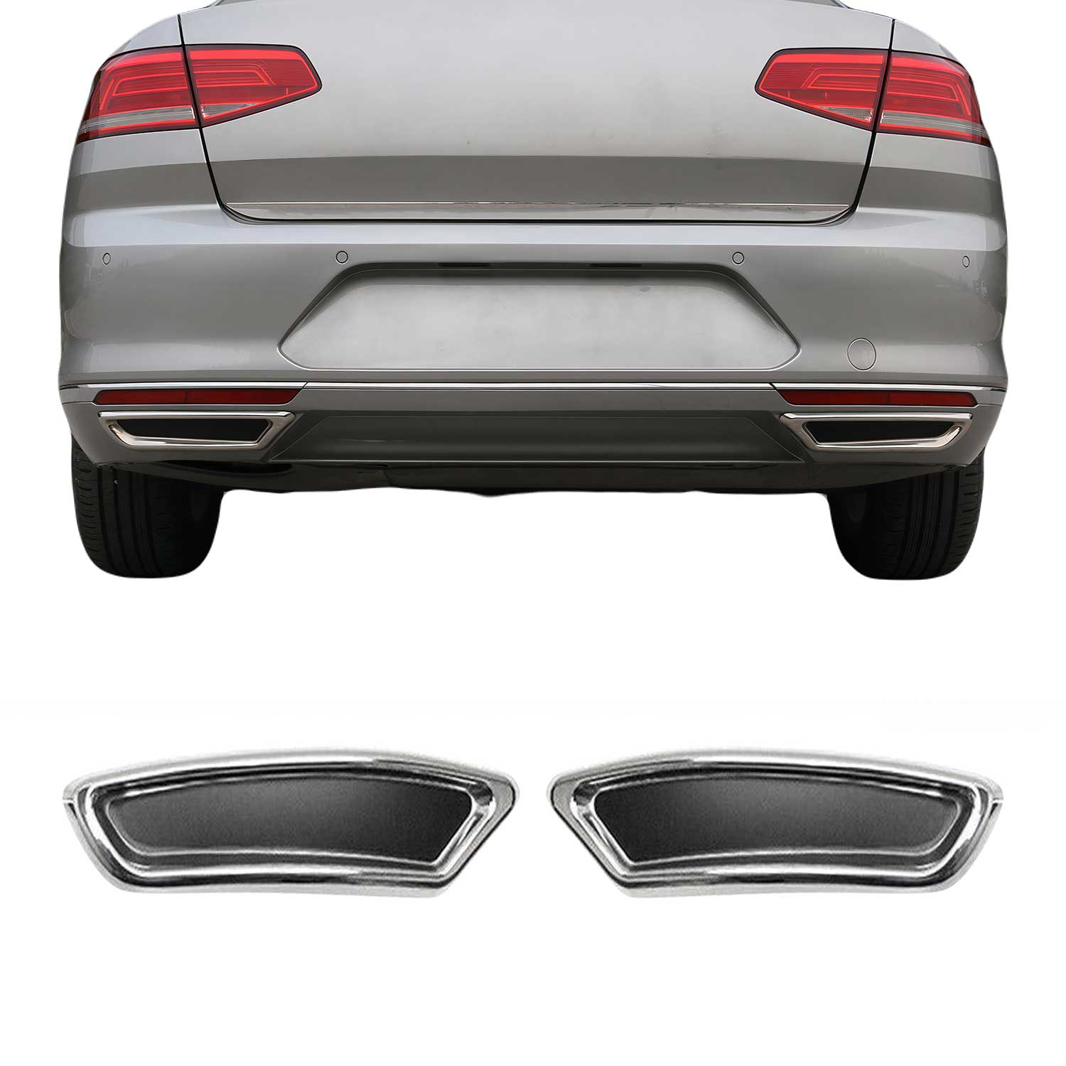 Stoßstangen Diffusor Auspuffrahmen für VW Passat B8 alle 2014-19 Edelstahl Chrom