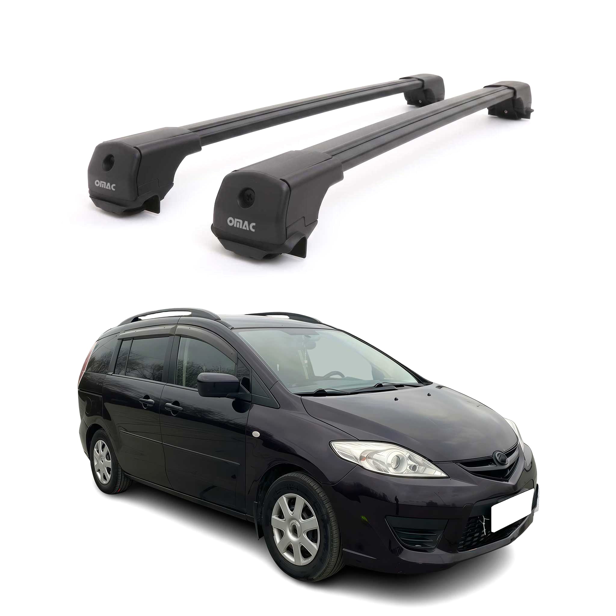 Dachträger Grundträger für Mazda5 II 2005-2010 Aluminium 75kg Schwarz 2tlg