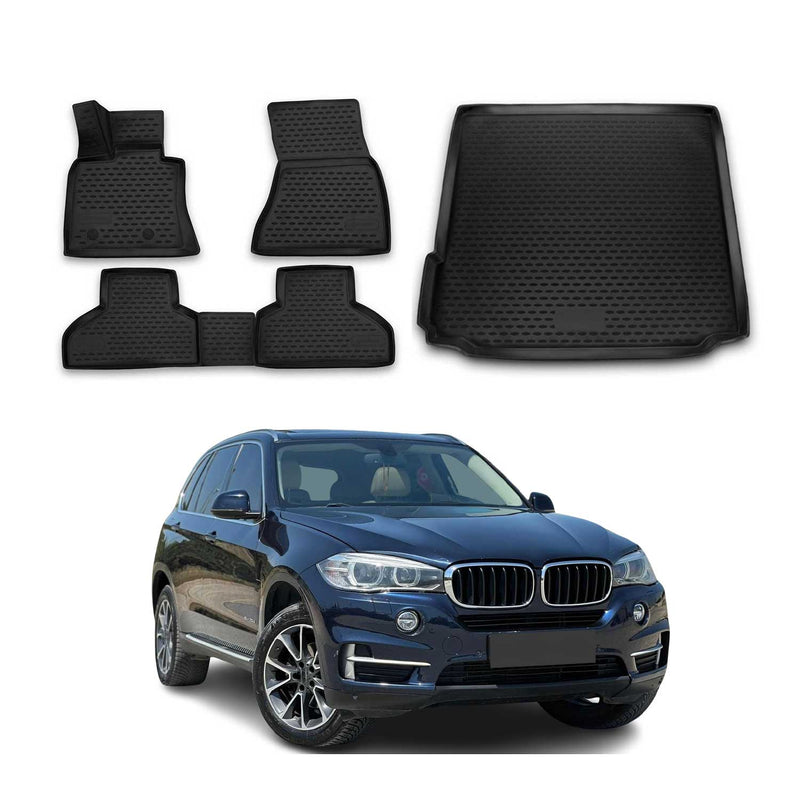 Fußmatten & Kofferraumwanne Set für BMW X5 F15 F85 2013-2018 Gummi Schwarz 5x