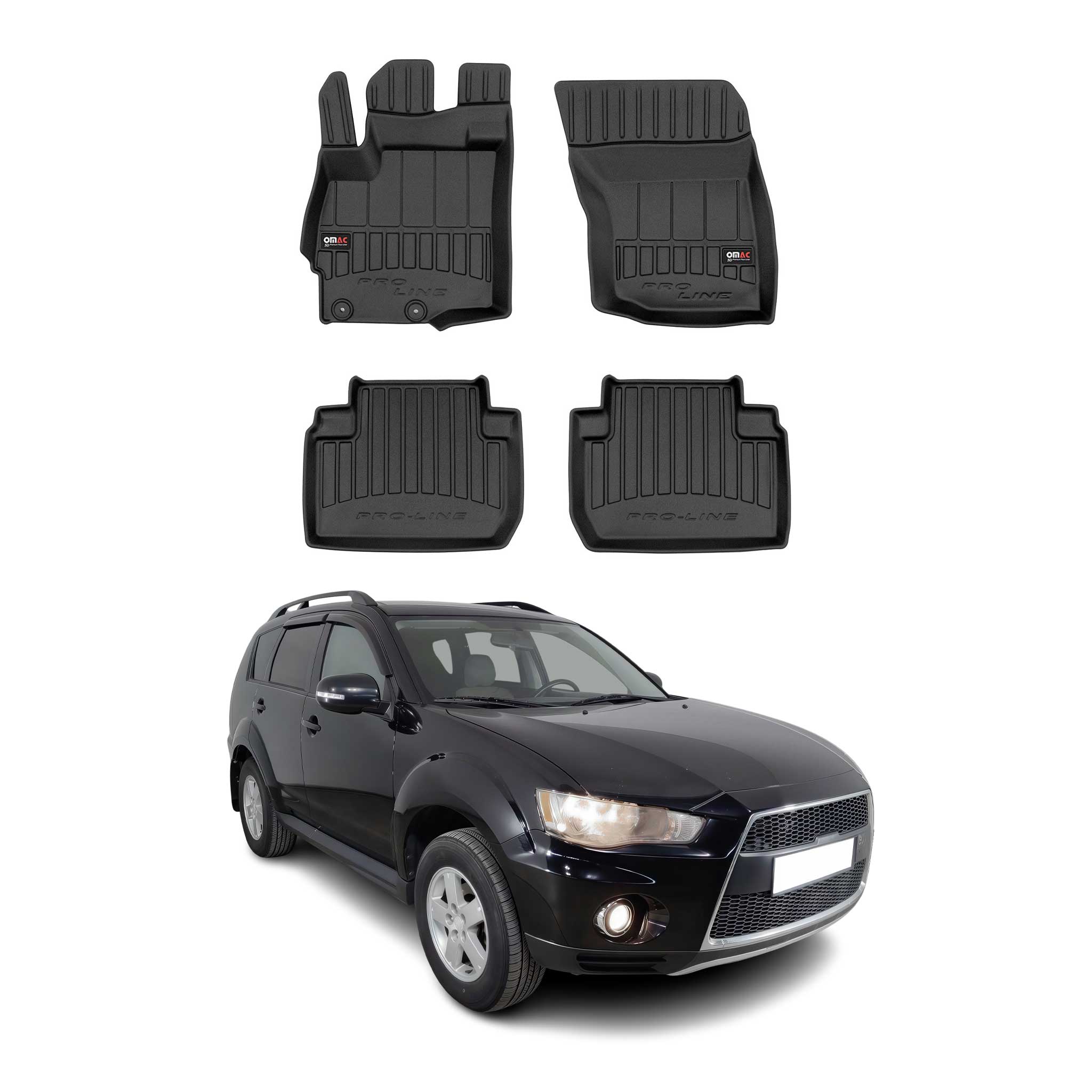 OMAC Gummi Fußmatten für Mitsubishi Outlander 2006-2021 Premium Gummi Schwarz 4x